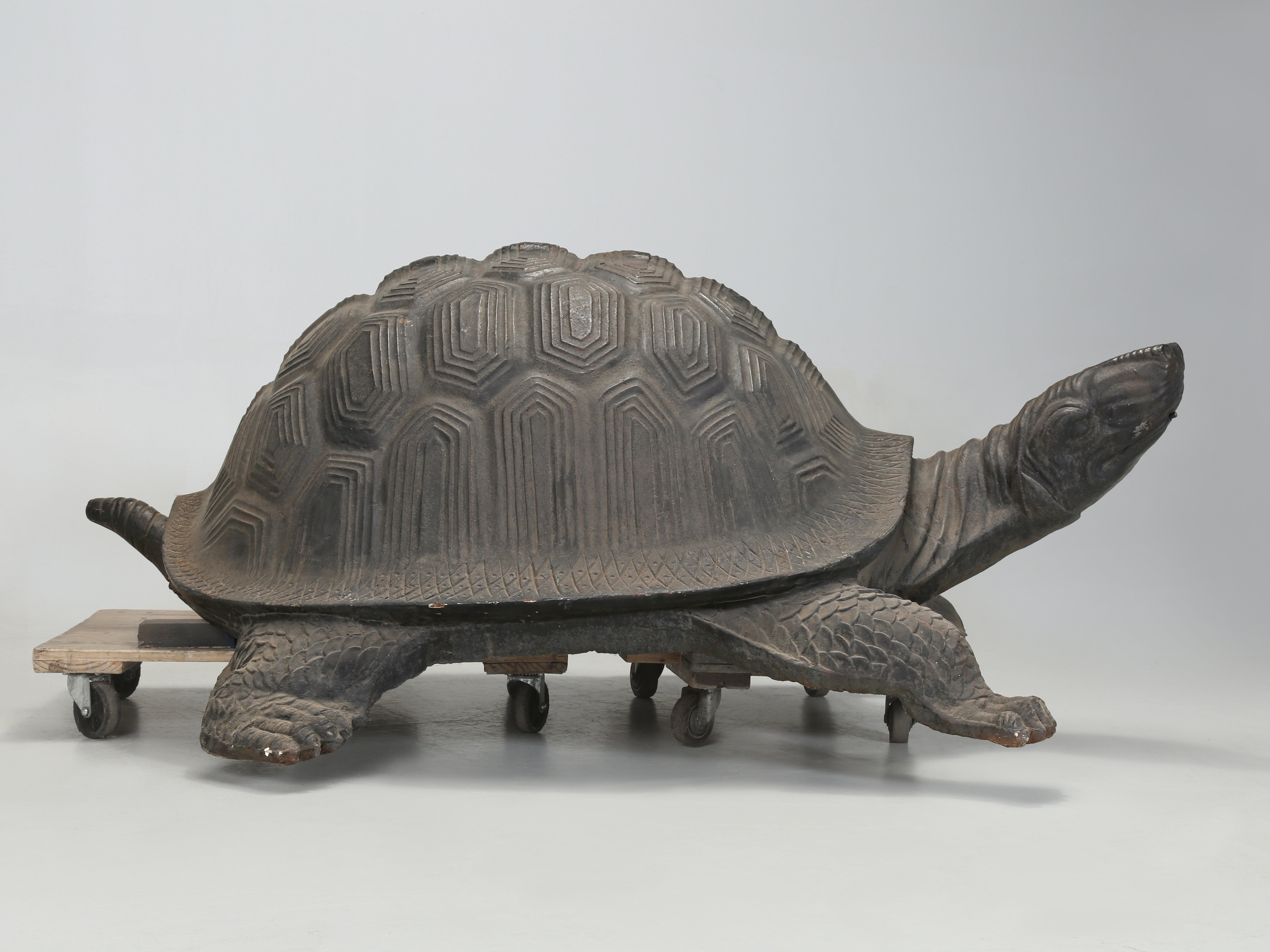 Monstrous Size 6' Long Cast Iron Tortoise Sculpture or Garden Fountain.
There are big Turtles and then there are Monstrous Size Turtles and in this case we believe the Turtle could be north of 800 pounds, which would make it very difficult to be