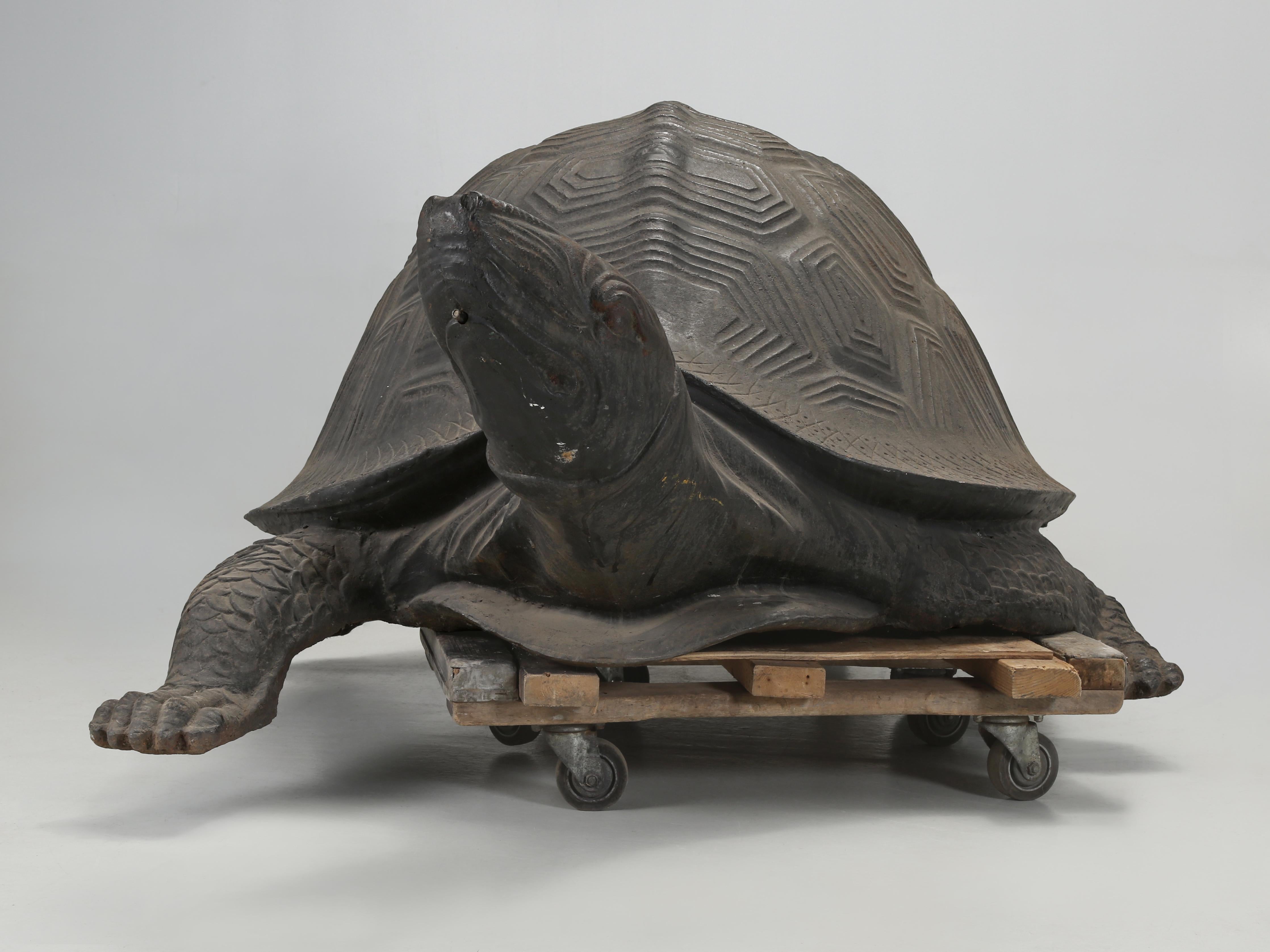 Monstrous Size 6' Long 800 Pound Cast Iron Tortoise Sculpture or Garden Fountain In Good Condition For Sale In Chicago, IL