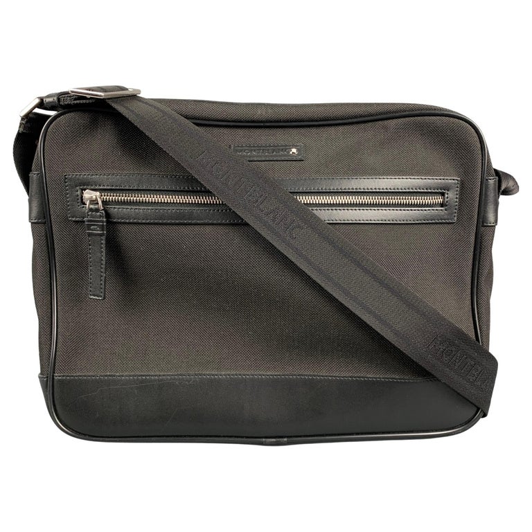 Attache large textured leather-trimmed coated-canvas shoulder bag