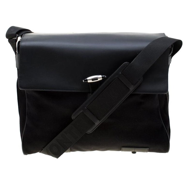 Mont Blanc Black Nylon and Leather NightFlight Messenger Bag For Sale ...