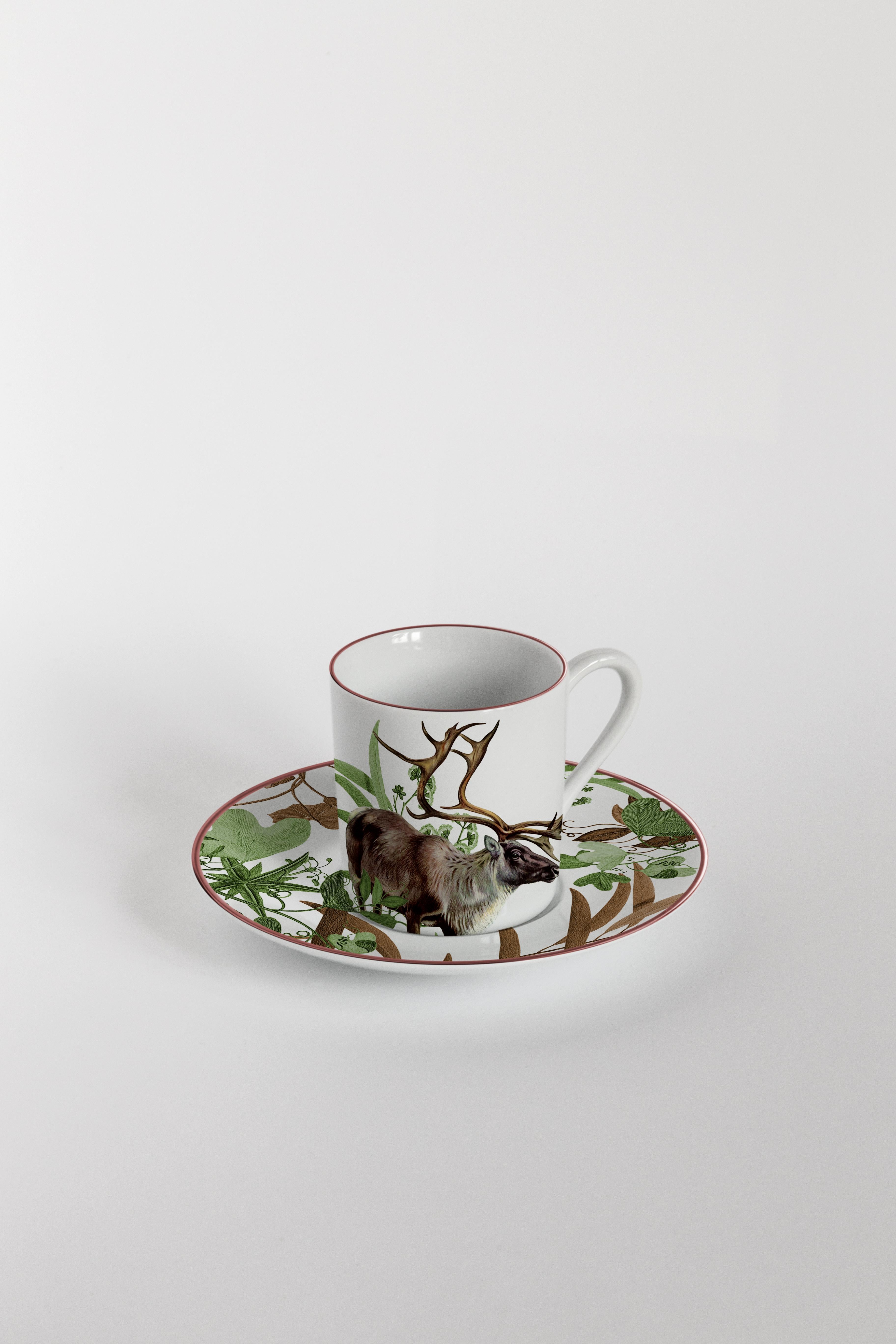 Mont Blanc:: Kaffeeservice mit sechs zeitgenössischen Porzellanen mit dekorativem Design (Italienisch) im Angebot