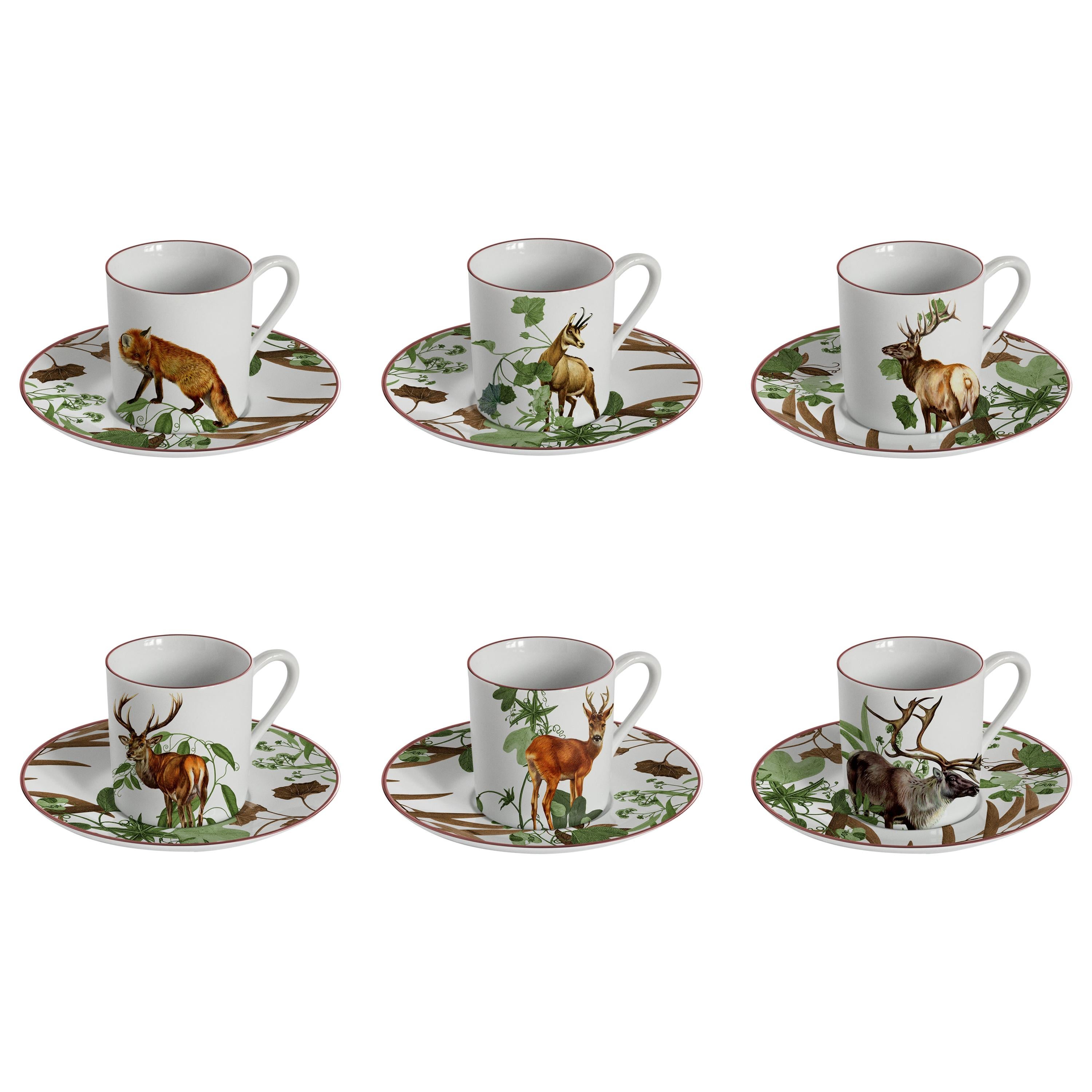 Mont Blanc, Coffee Set with Six Contemporary Porcelains with Decorative Design For Sale