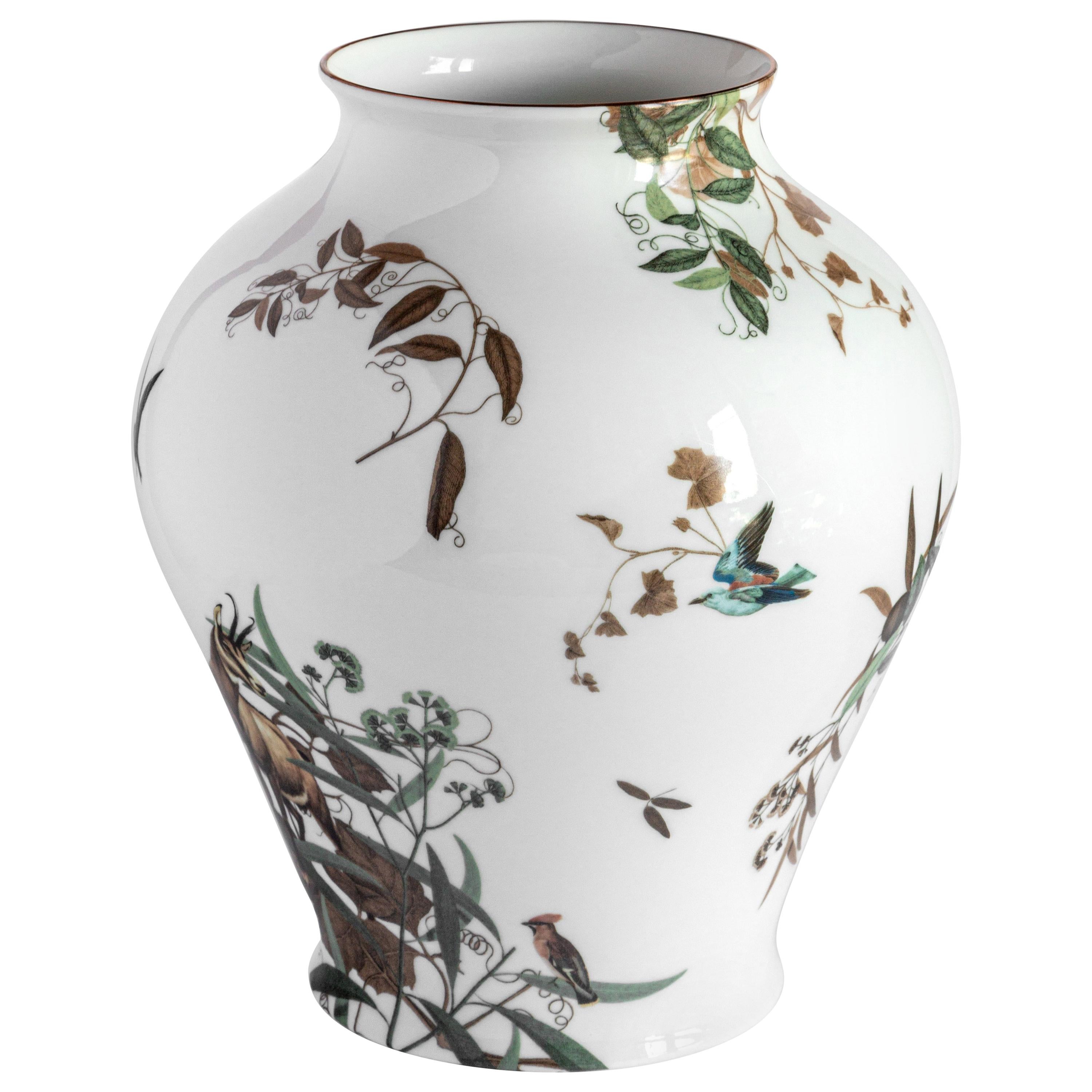 Mont Blanc, Contemporary Porcelain Vase with Decorative Design by Vito Nesta