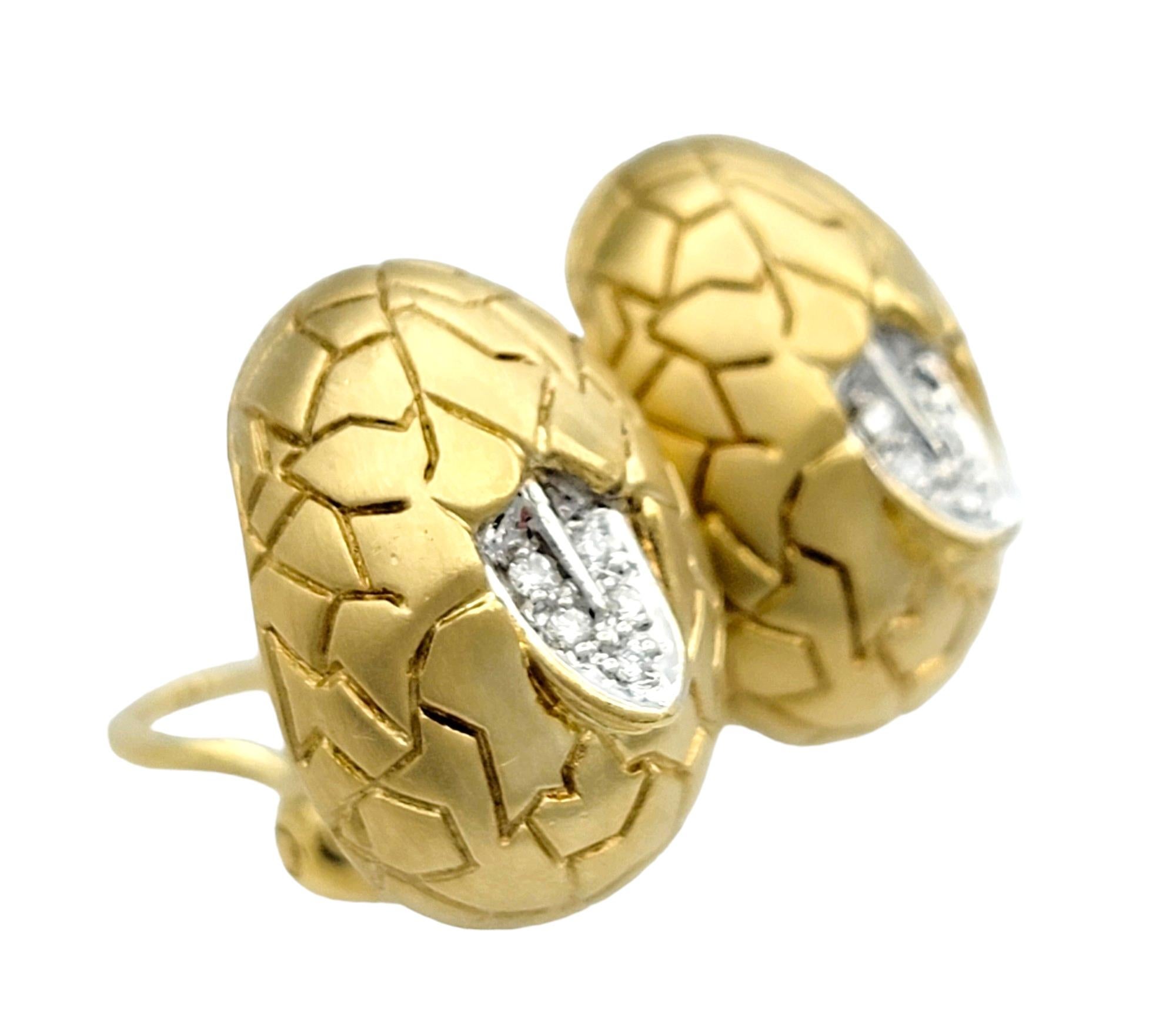 Round Cut Mont Blanc Diamond Omega Back Non-Pierced Stud Earrings in 18 Karat Yellow Gold For Sale