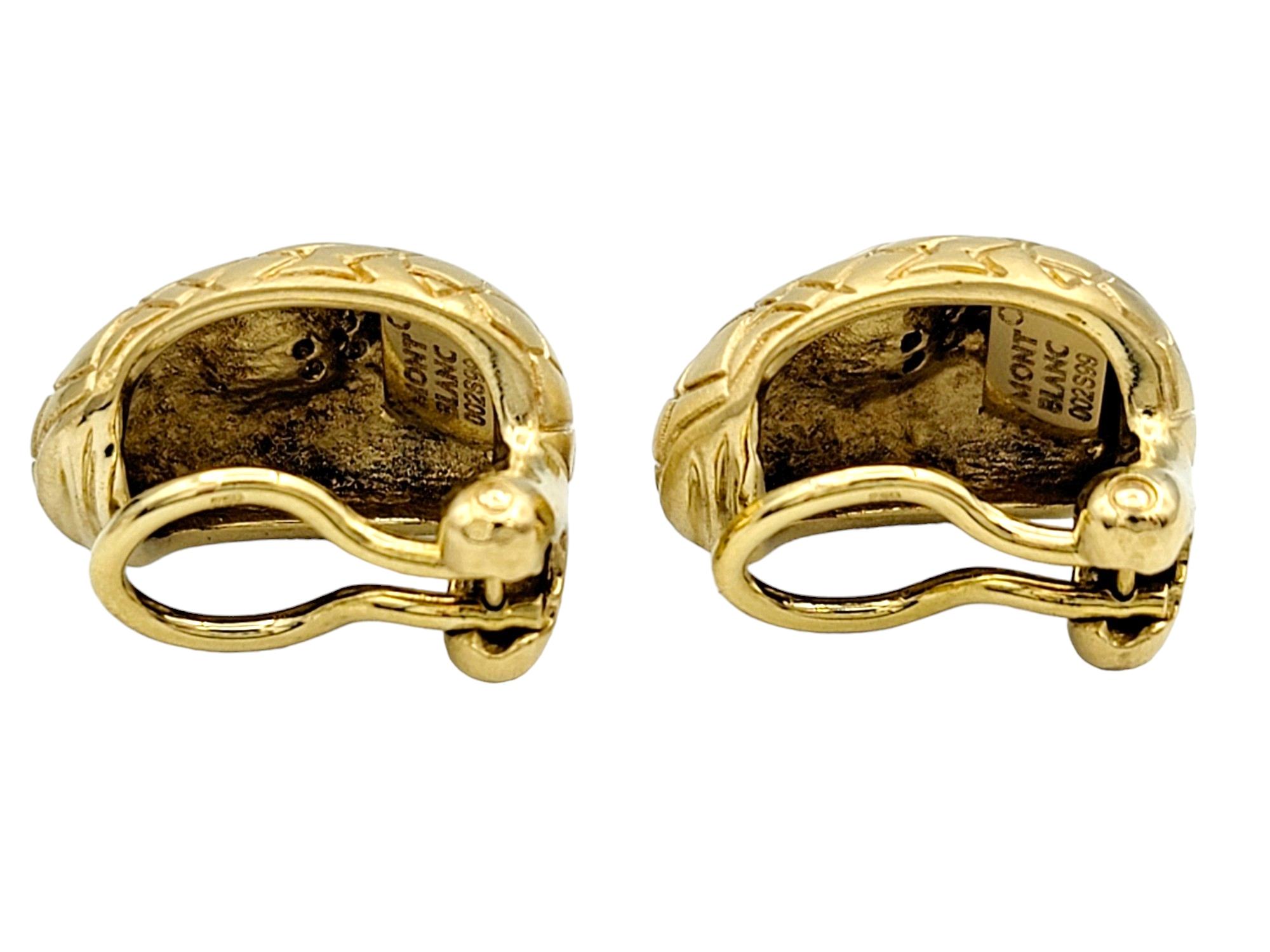 Mont Blanc Diamond Omega Back Non-Pierced Stud Earrings in 18 Karat Yellow Gold In Good Condition For Sale In Scottsdale, AZ