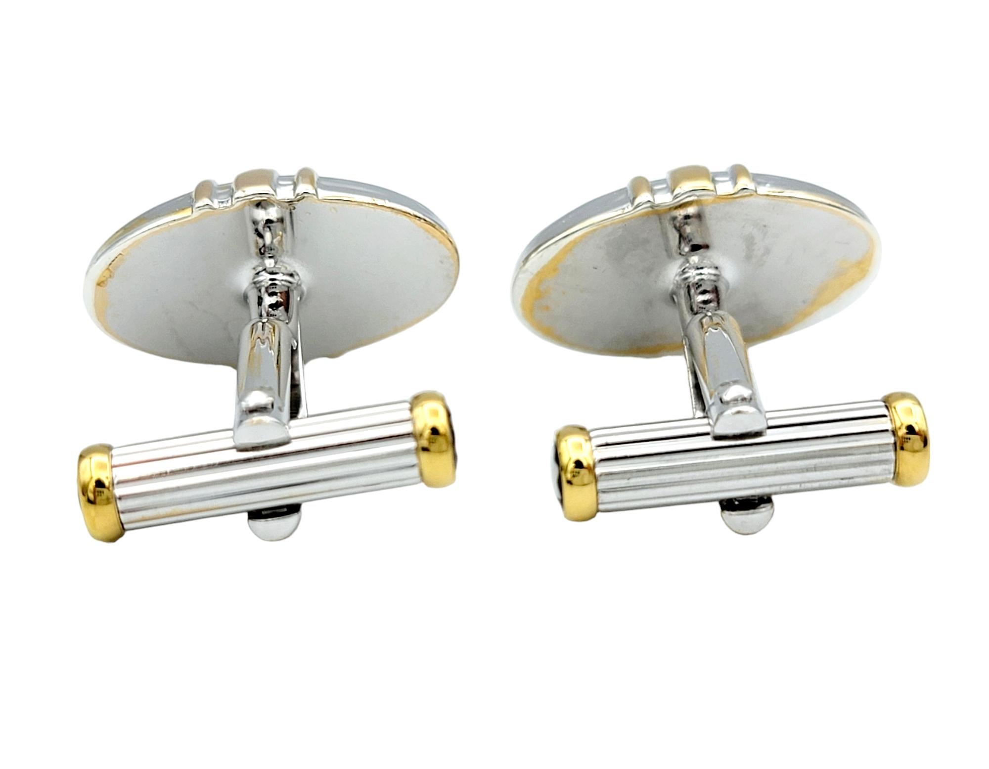 Contemporary Mont Blanc Meisterstuck Men's Oval Ridged Cuff Links Set in Sterling Silver For Sale
