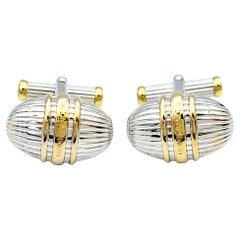 Mont Blanc Meisterstuck Men's Oval Ridged Cuff Links Set in Sterling Silver