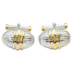 Used Mont Blanc Meisterstuck Men's Oval Ridged Cuff Links Set in Sterling Silver