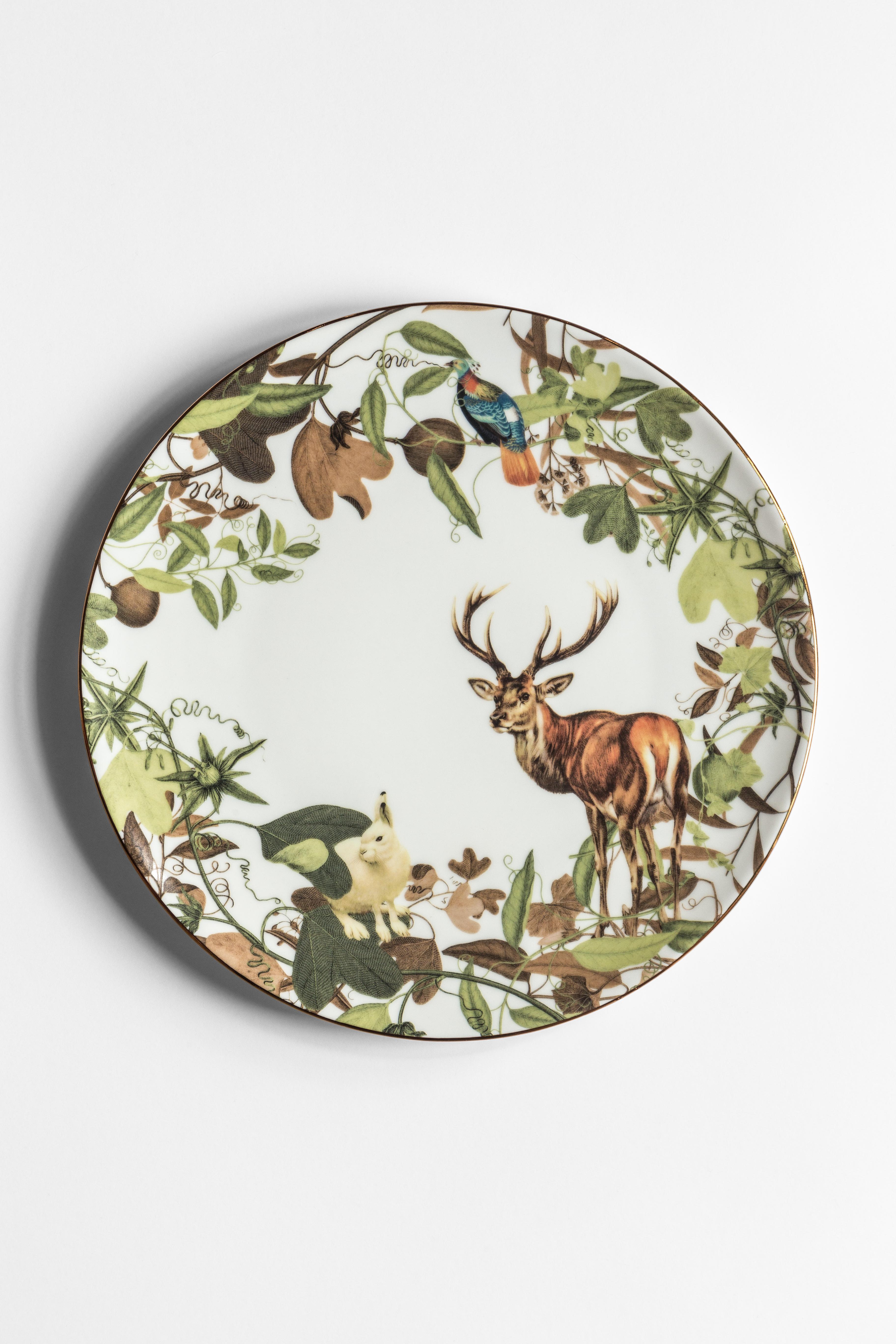 Mont Blanc, Six Contemporary Porcelain Dinner Plates with Decorative Design For Sale 1