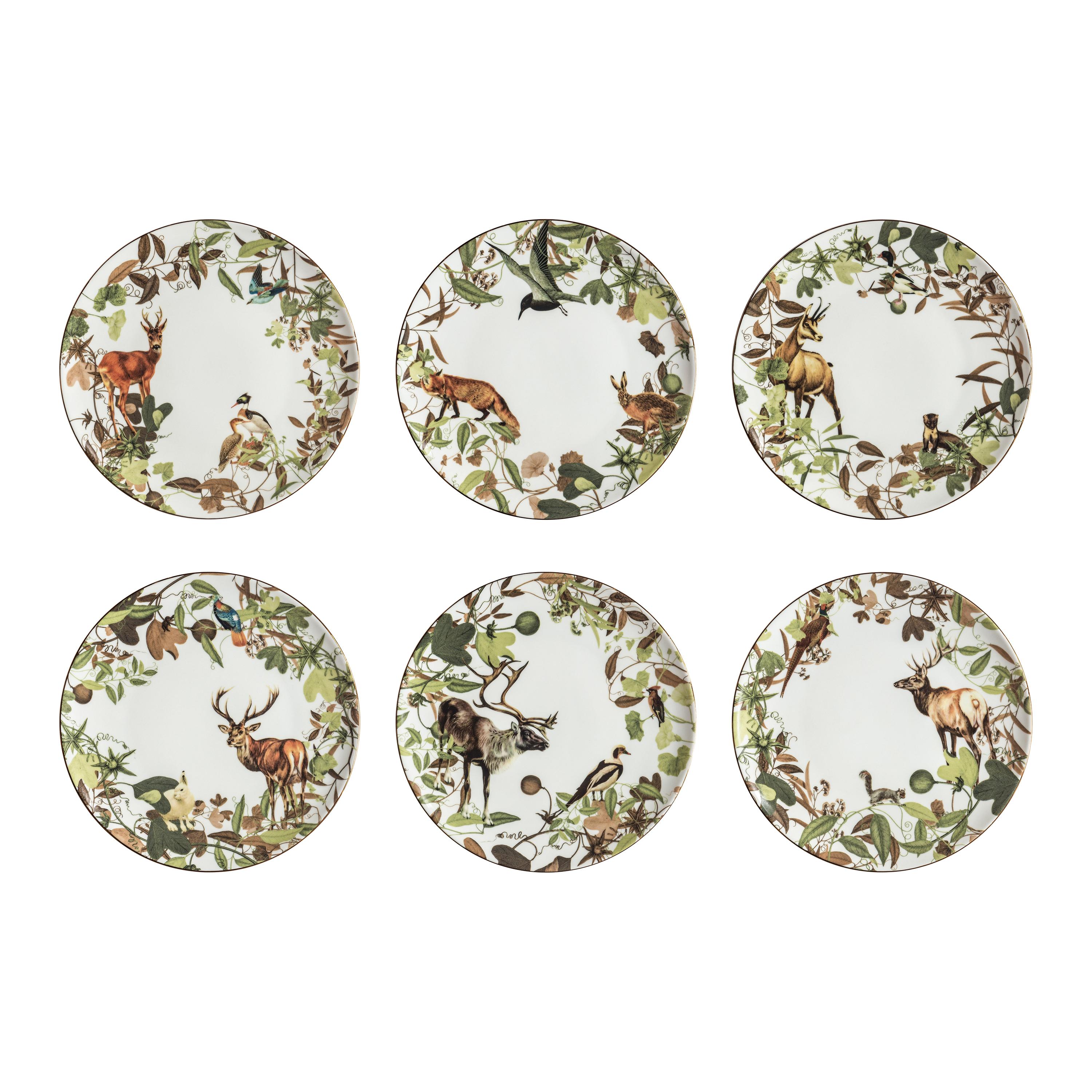 Six assiettes plates en porcelaine contemporaine Mont Blanc à motifs décoratifs en vente
