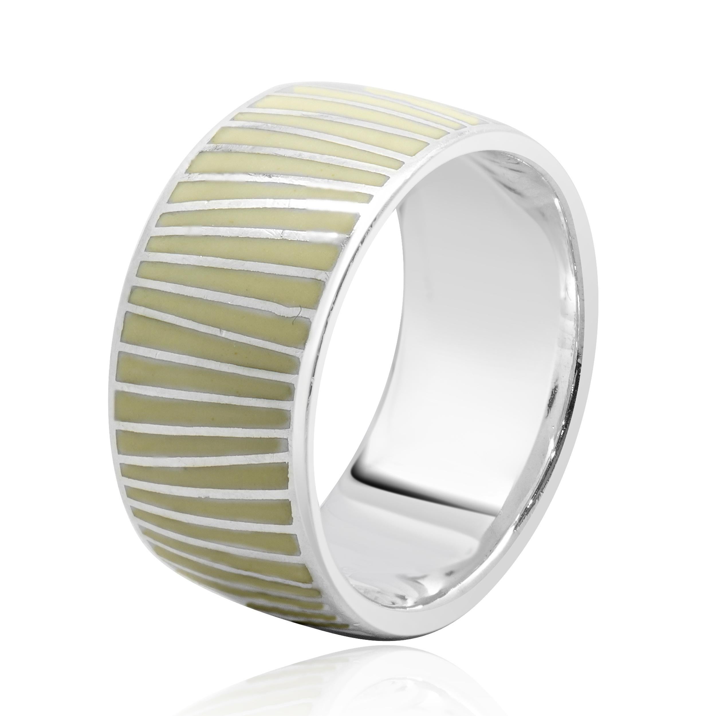 Breites Band aus Sterlingsilber und weißer Emaille von Mont Blanc im Zustand „Hervorragend“ im Angebot in Scottsdale, AZ
