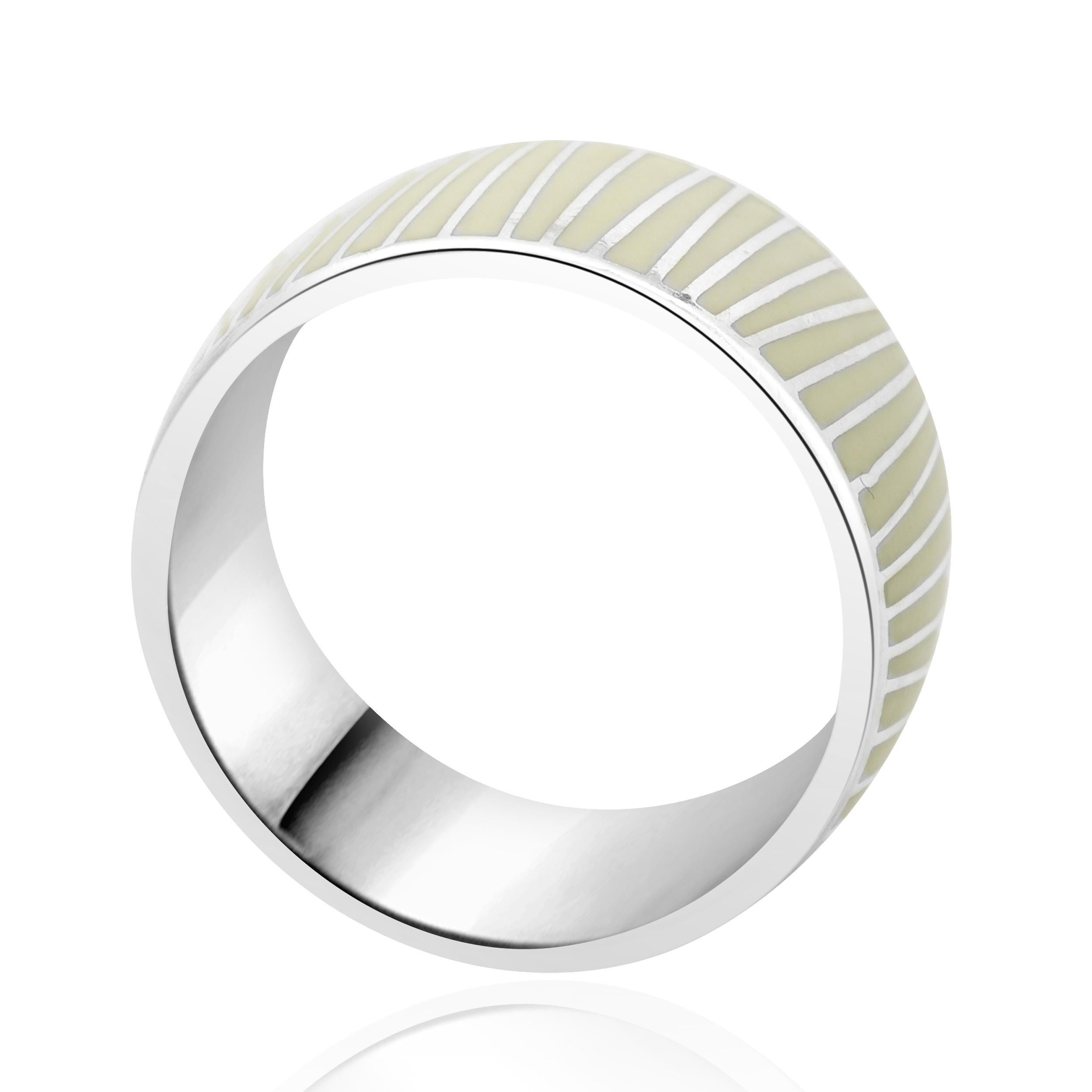 Breites Band aus Sterlingsilber und weißer Emaille von Mont Blanc für Damen oder Herren im Angebot