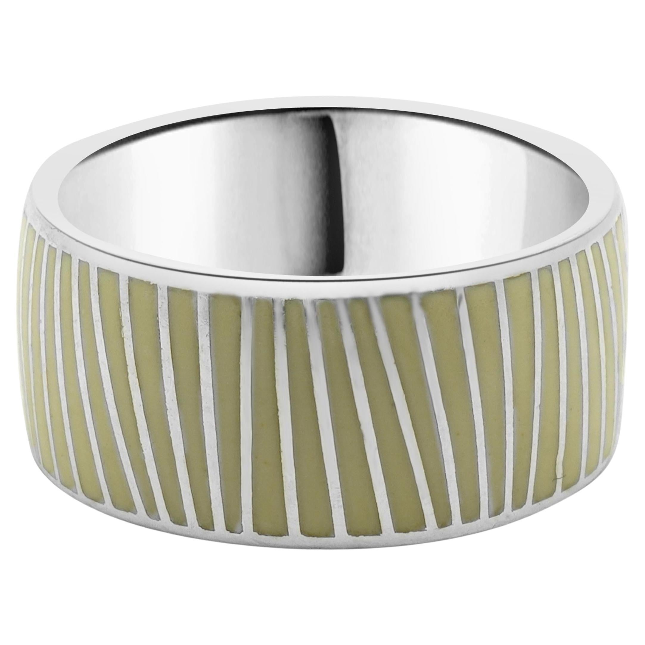 Breites Band aus Sterlingsilber und weißer Emaille von Mont Blanc im Angebot