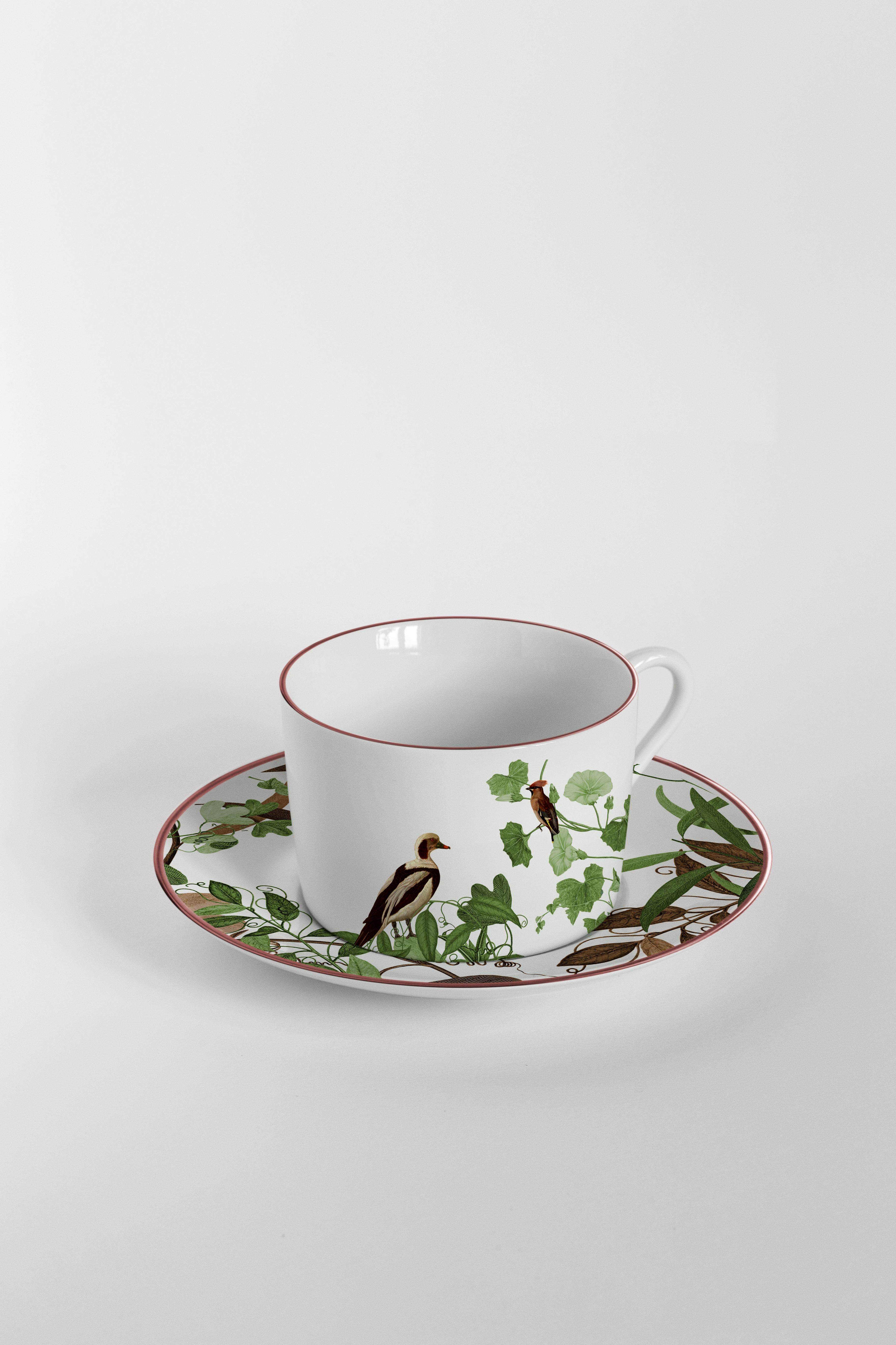 Italian Mont Blanc, Tea Set with Six Contemporary Porcelains with Decorative Design For Sale