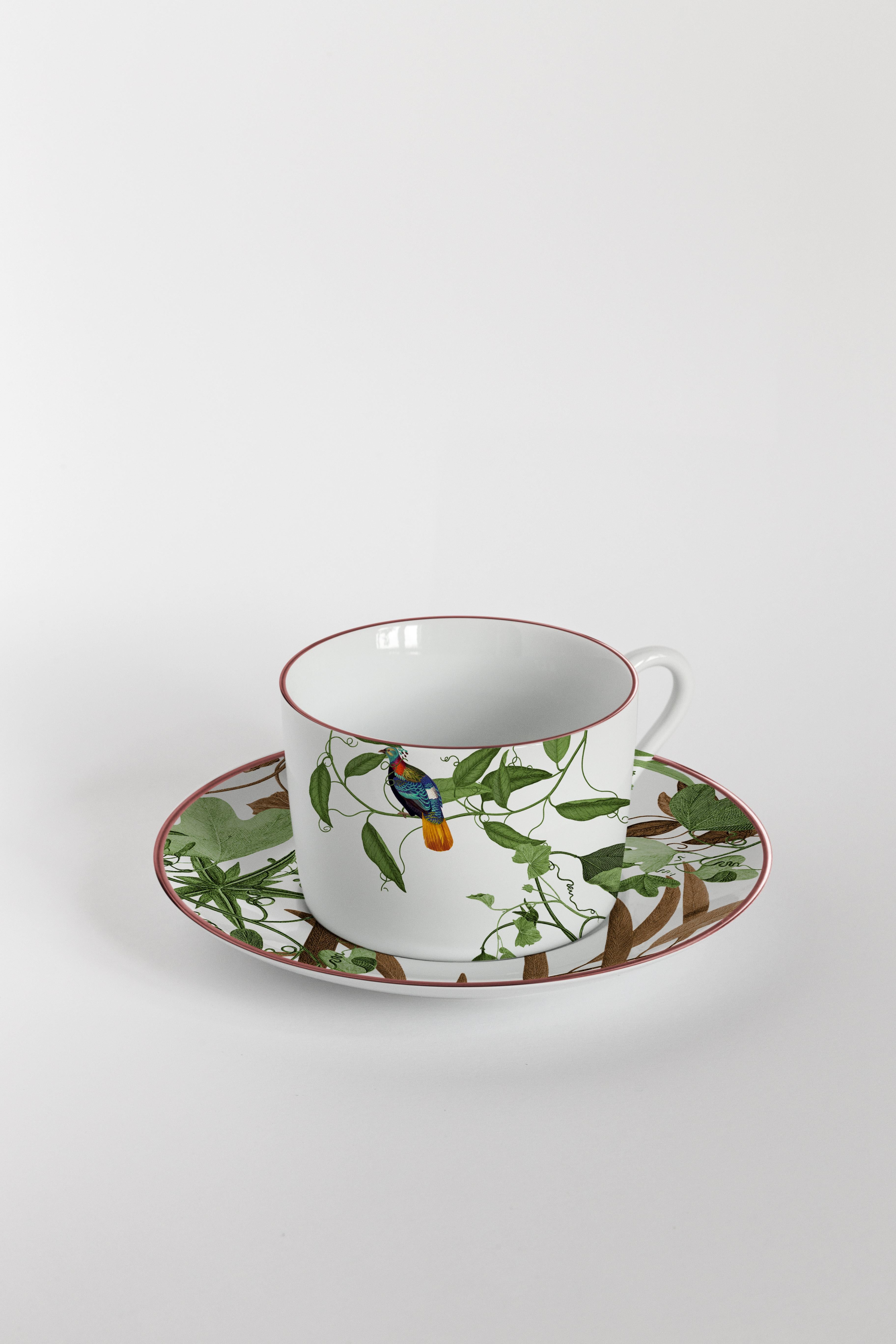 Mont Blanc, Tea Set with Six Contemporary Porcelains with Decorative Design For Sale 1