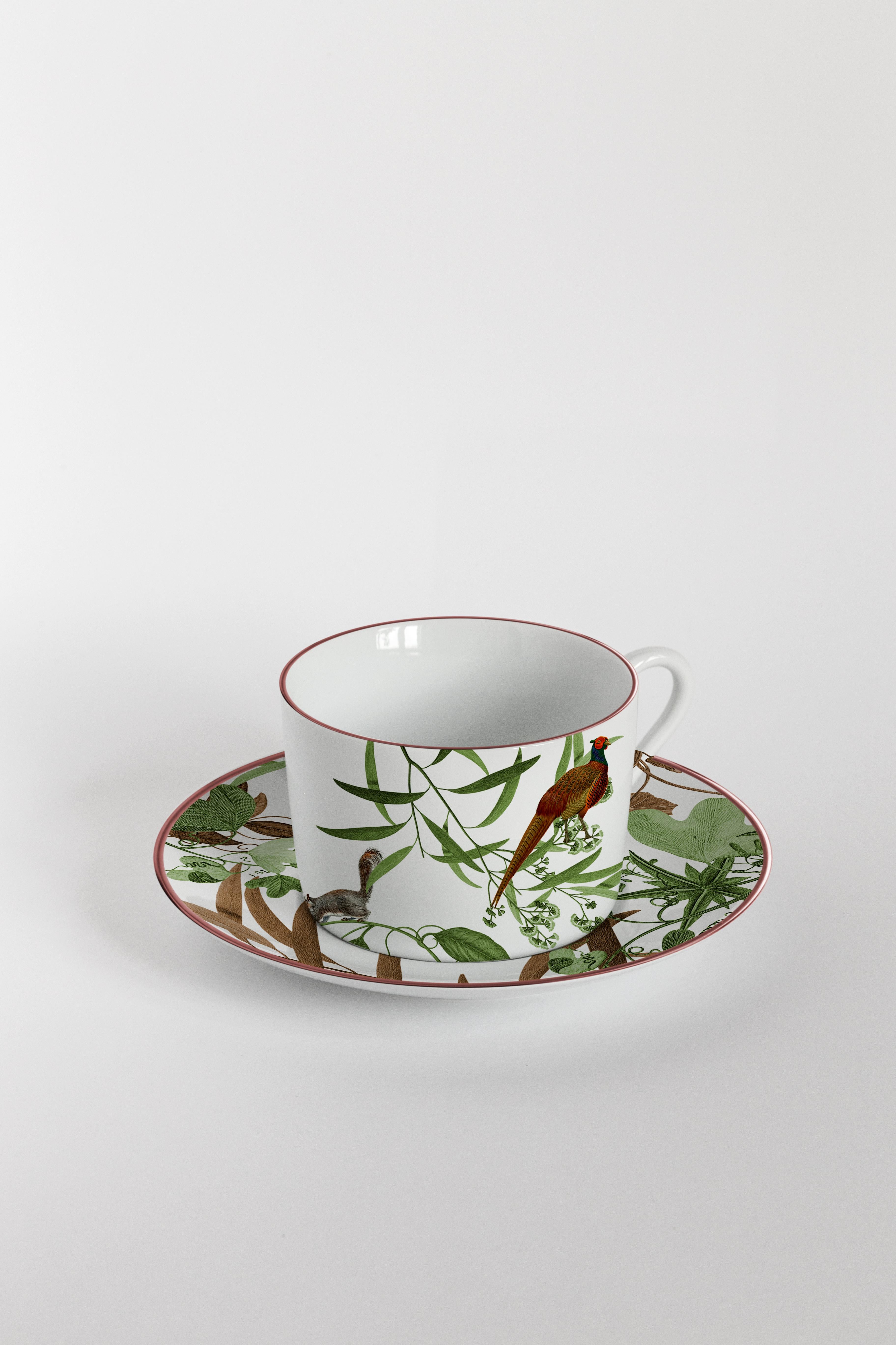 Mont Blanc, Tea Set with Six Contemporary Porcelains with Decorative Design For Sale 2