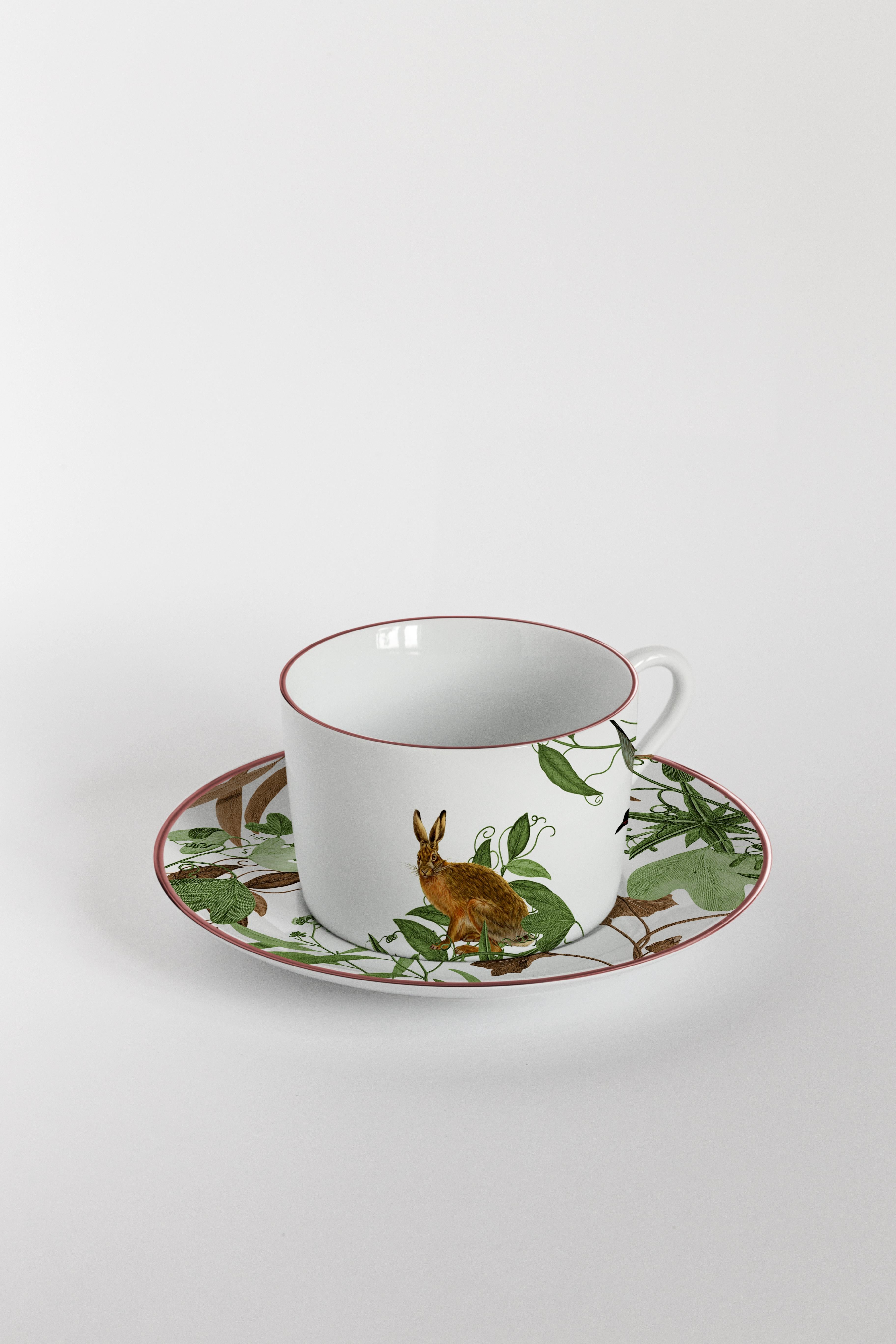 Mont Blanc, Tea Set with Six Contemporary Porcelains with Decorative Design For Sale 3