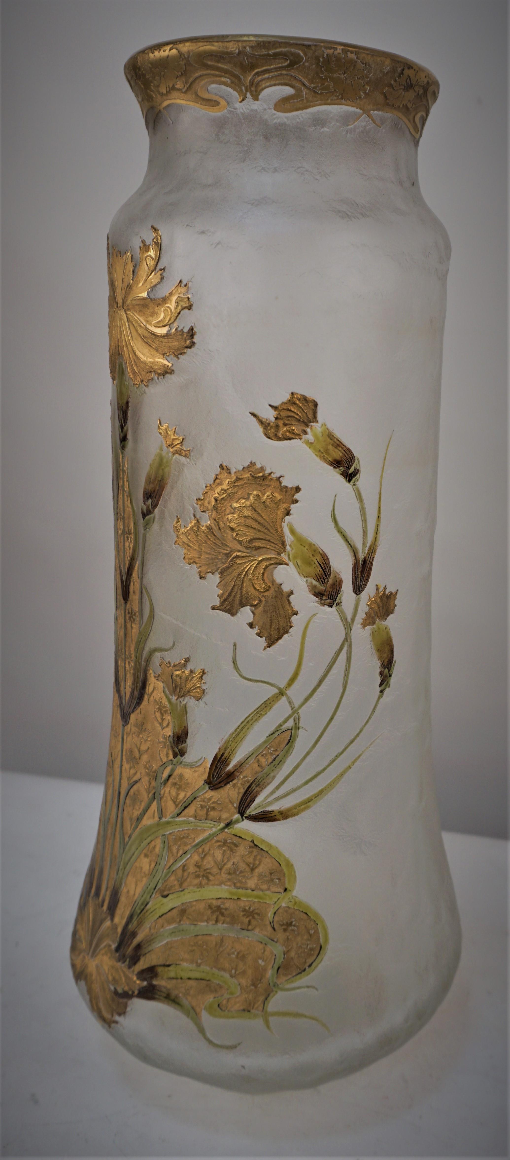 Mont Joye Art Nouveau Cameo Glass Painted Glass Vase 3