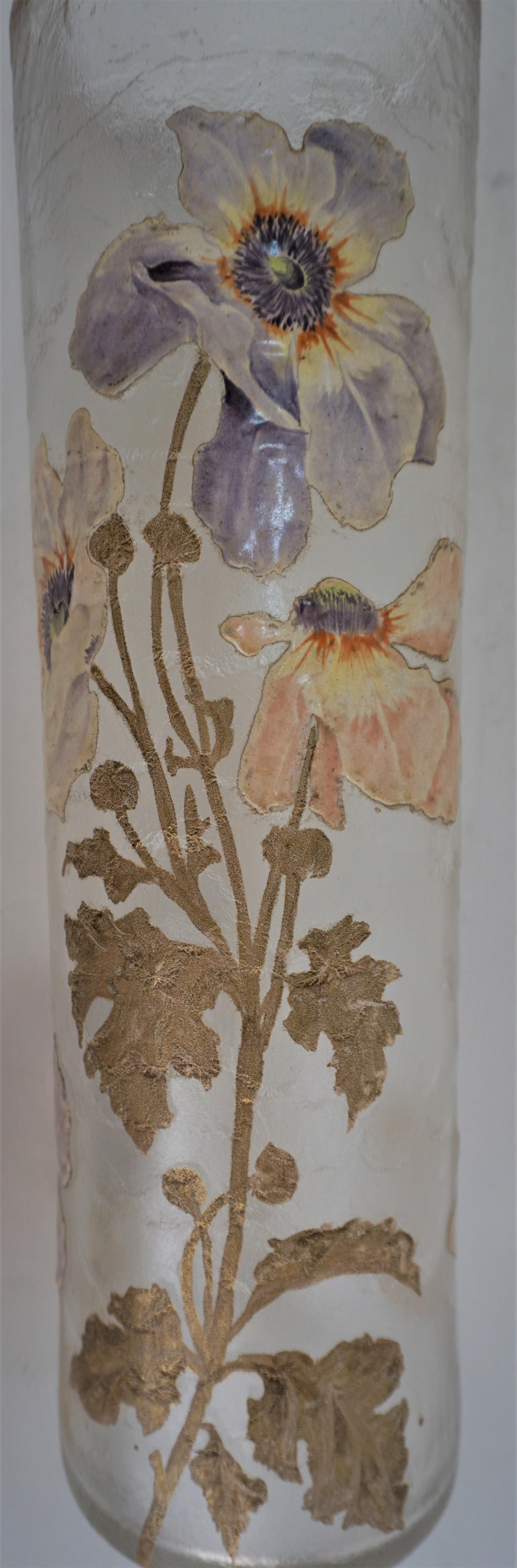 Mont Joye Art Nouveau Cameo Glass Painted Glass Vase For Sale 4