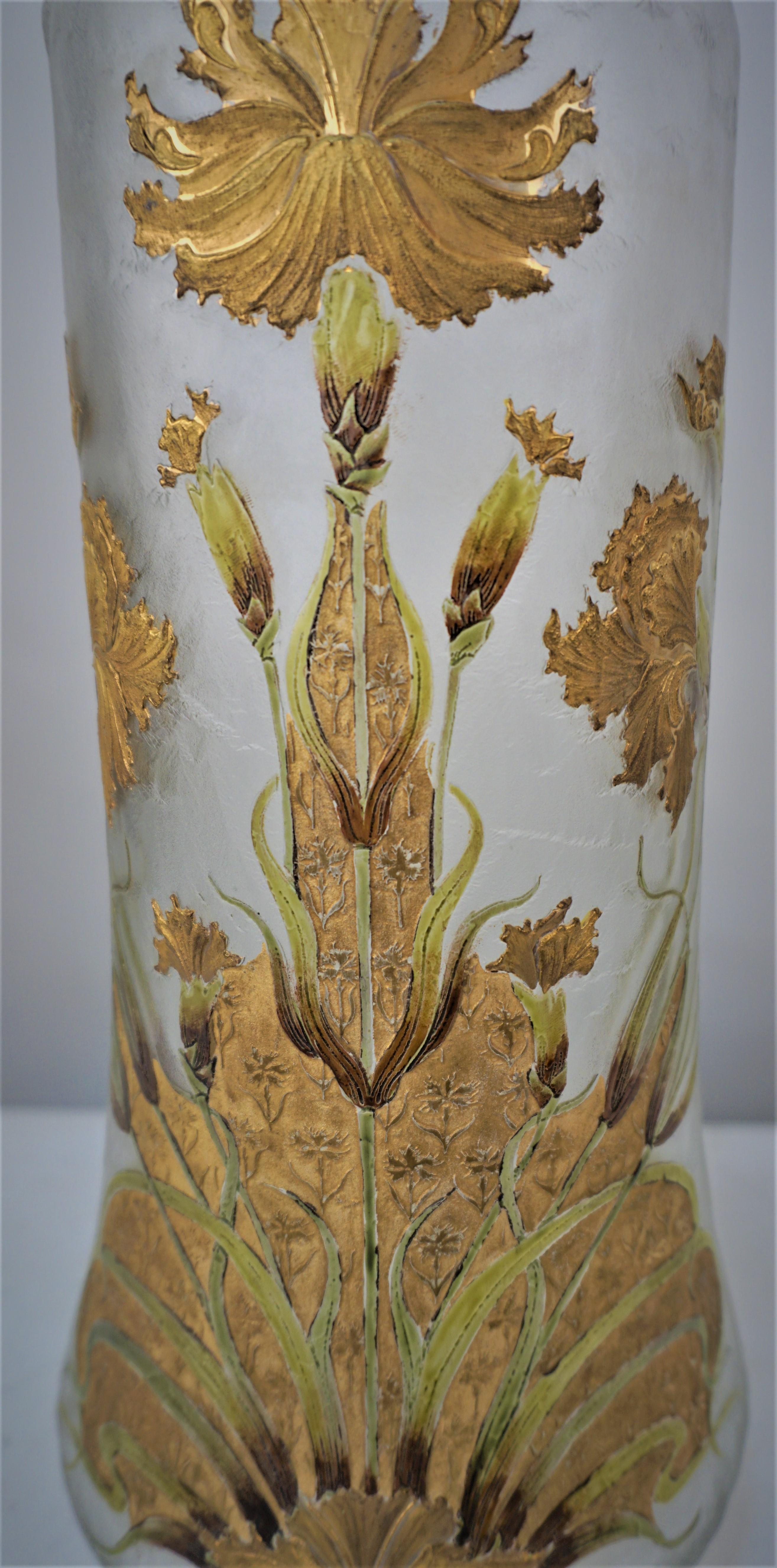 Mont Joye Art Nouveau Cameo Glass Painted Glass Vase In Good Condition In Fairfax, VA