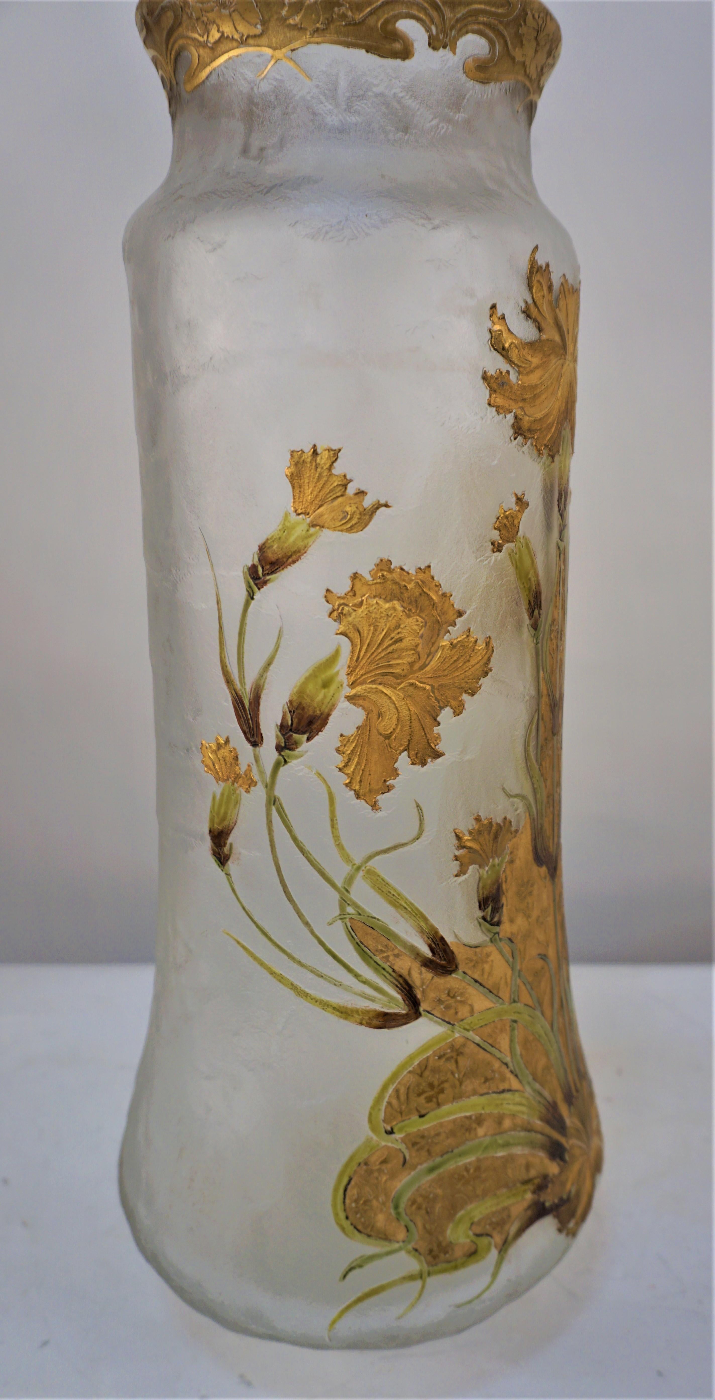 Early 20th Century Mont Joye Art Nouveau Cameo Glass Painted Glass Vase