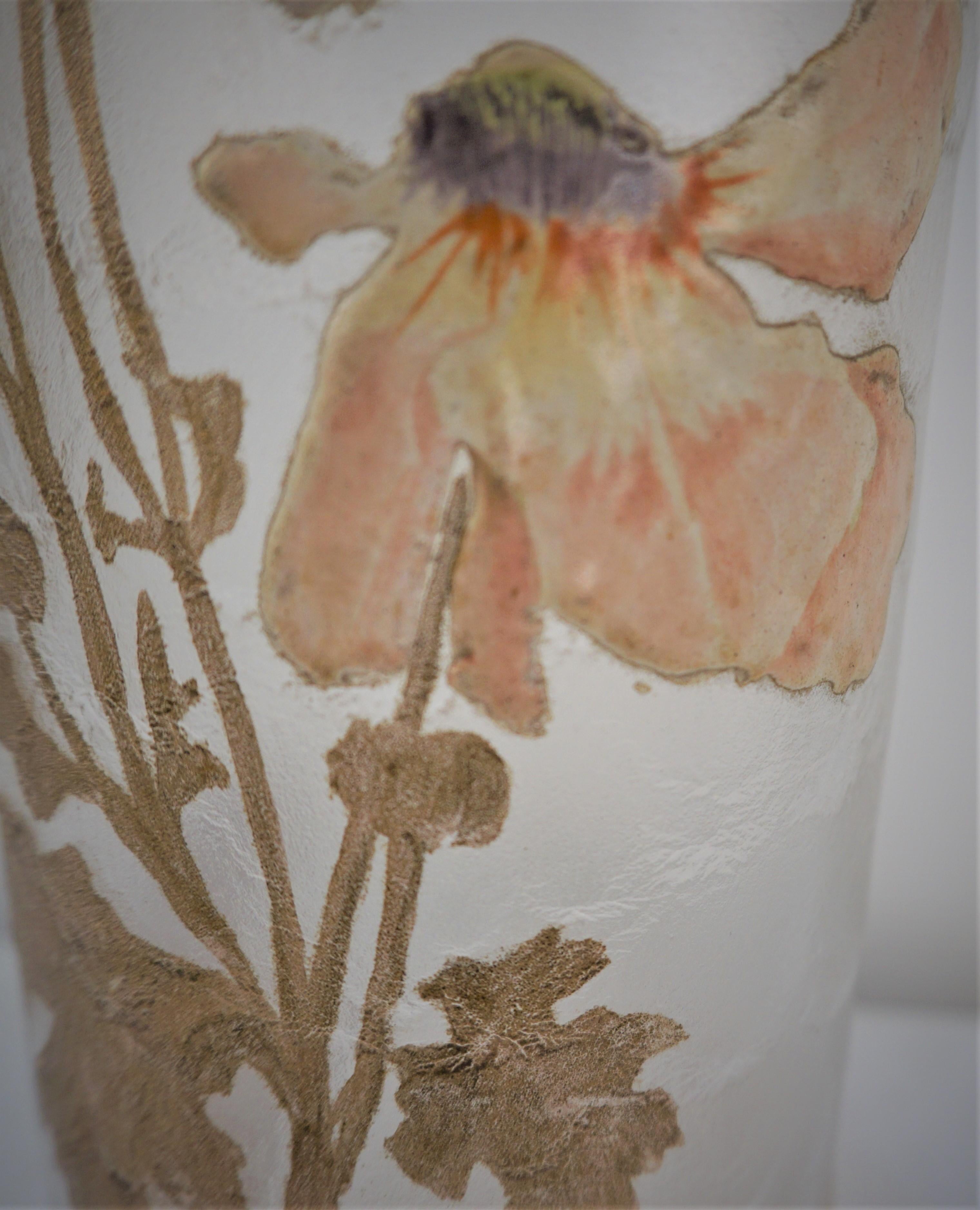 Verre Vase en verre peint camée Art Nouveau Joye de Mont en vente