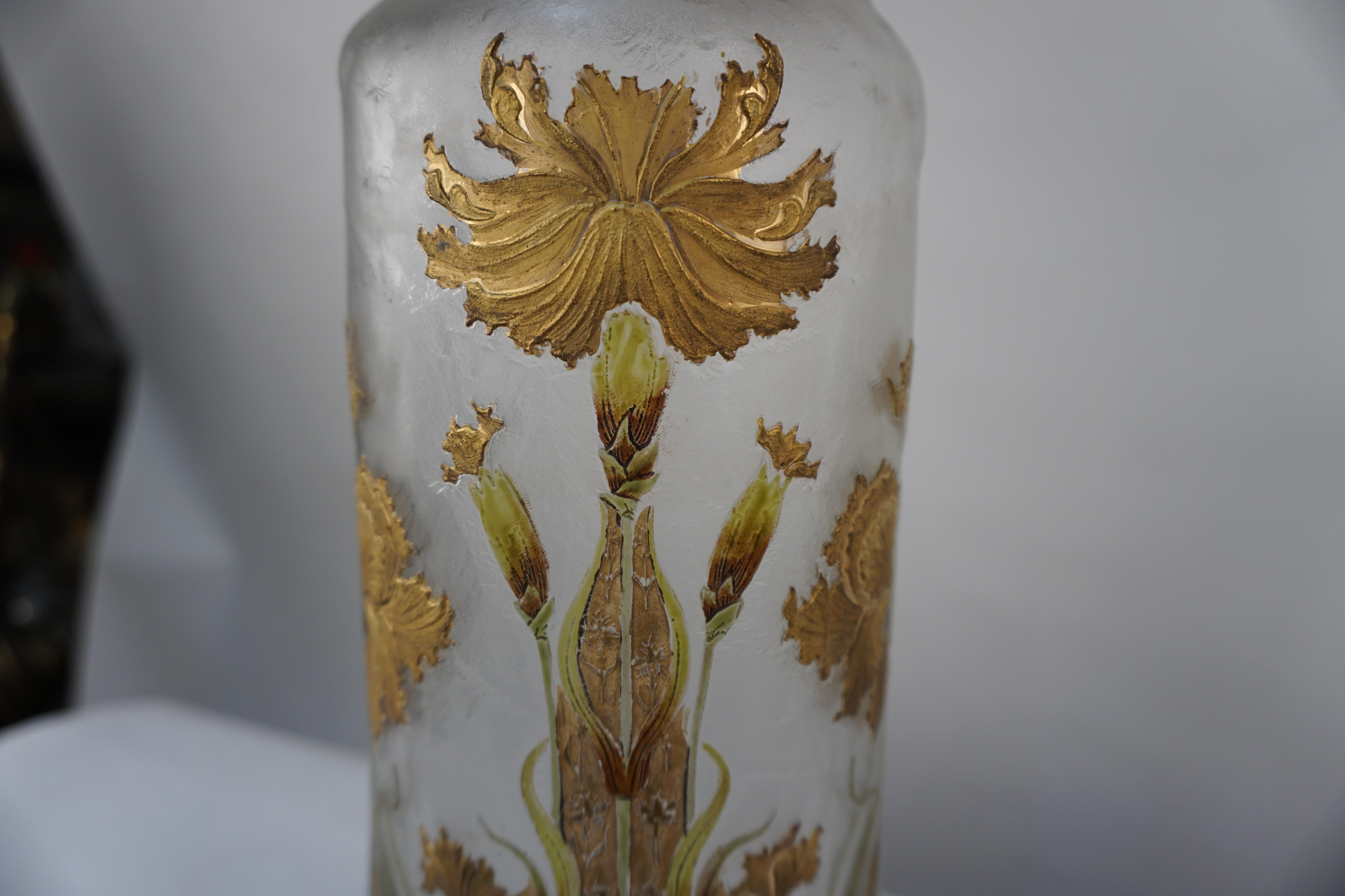 Mont Joye Art Nouveau Cameo Glass Painted Glass Vase 1