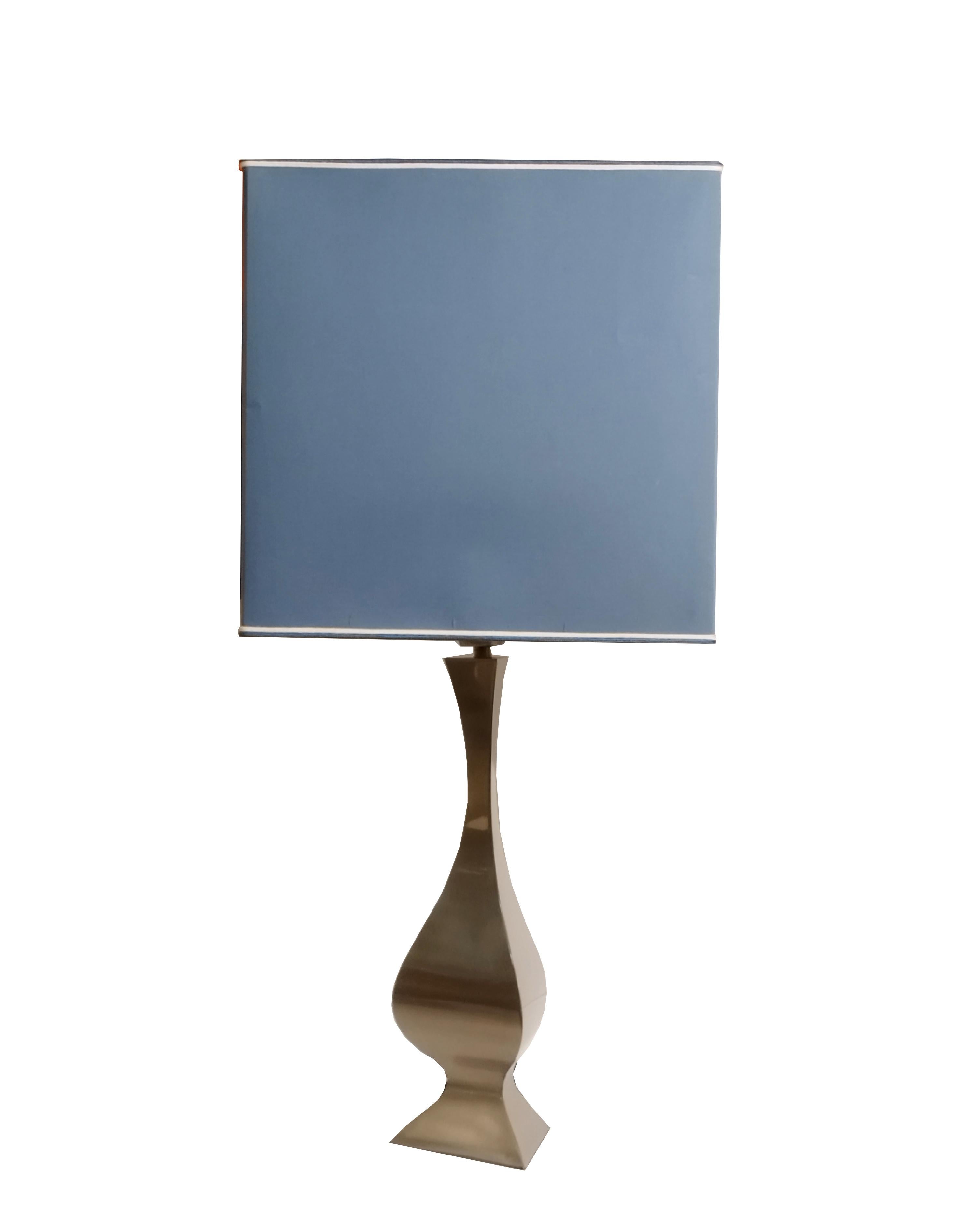 Table lamp designed by Tonello and Montagna Grillo for High Society 1970s. Nickel-plated brass and elegant fabric shade.