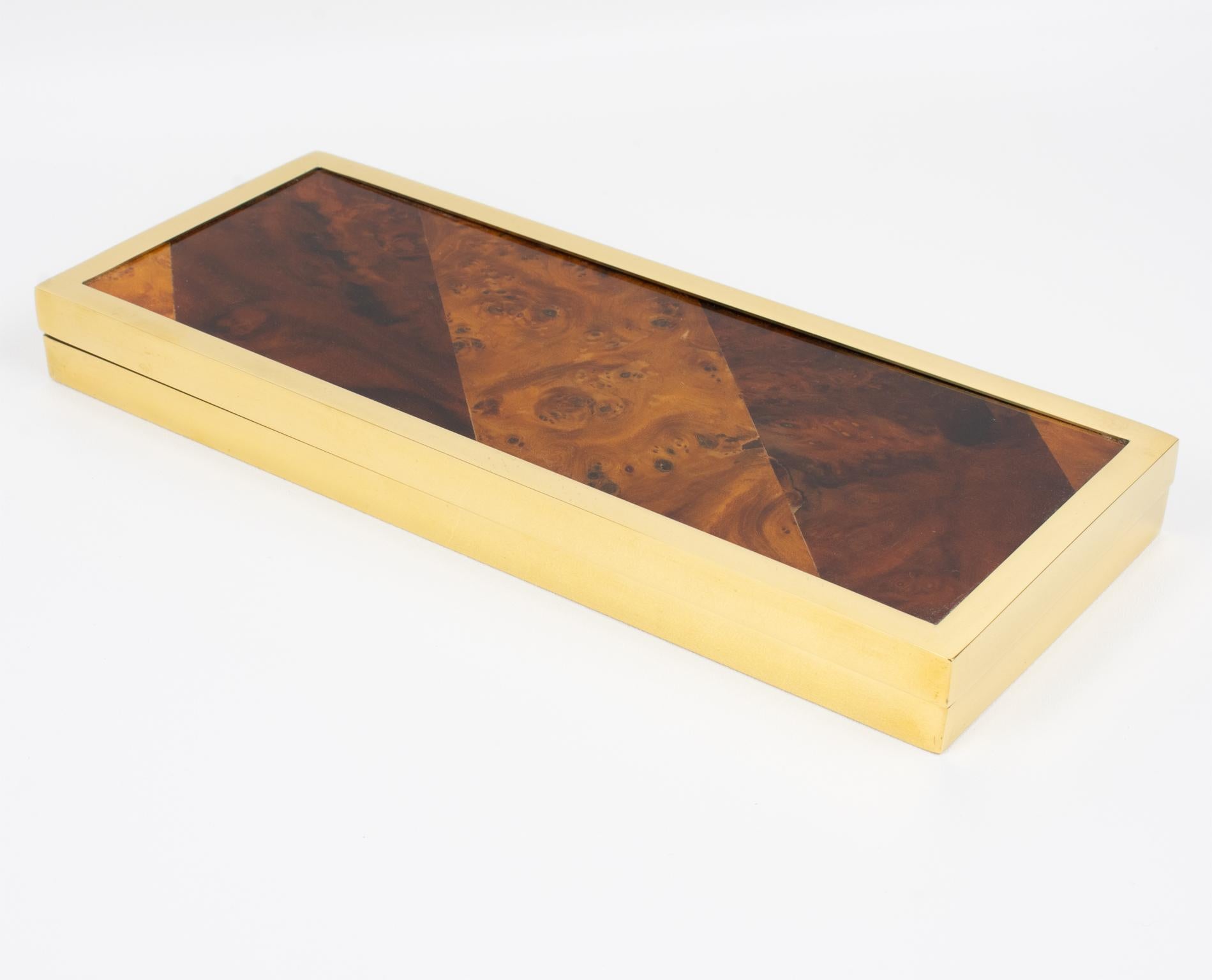 Caja de marquetería y latón dorado Montagnani, Italia circa 1970 Italiano en venta