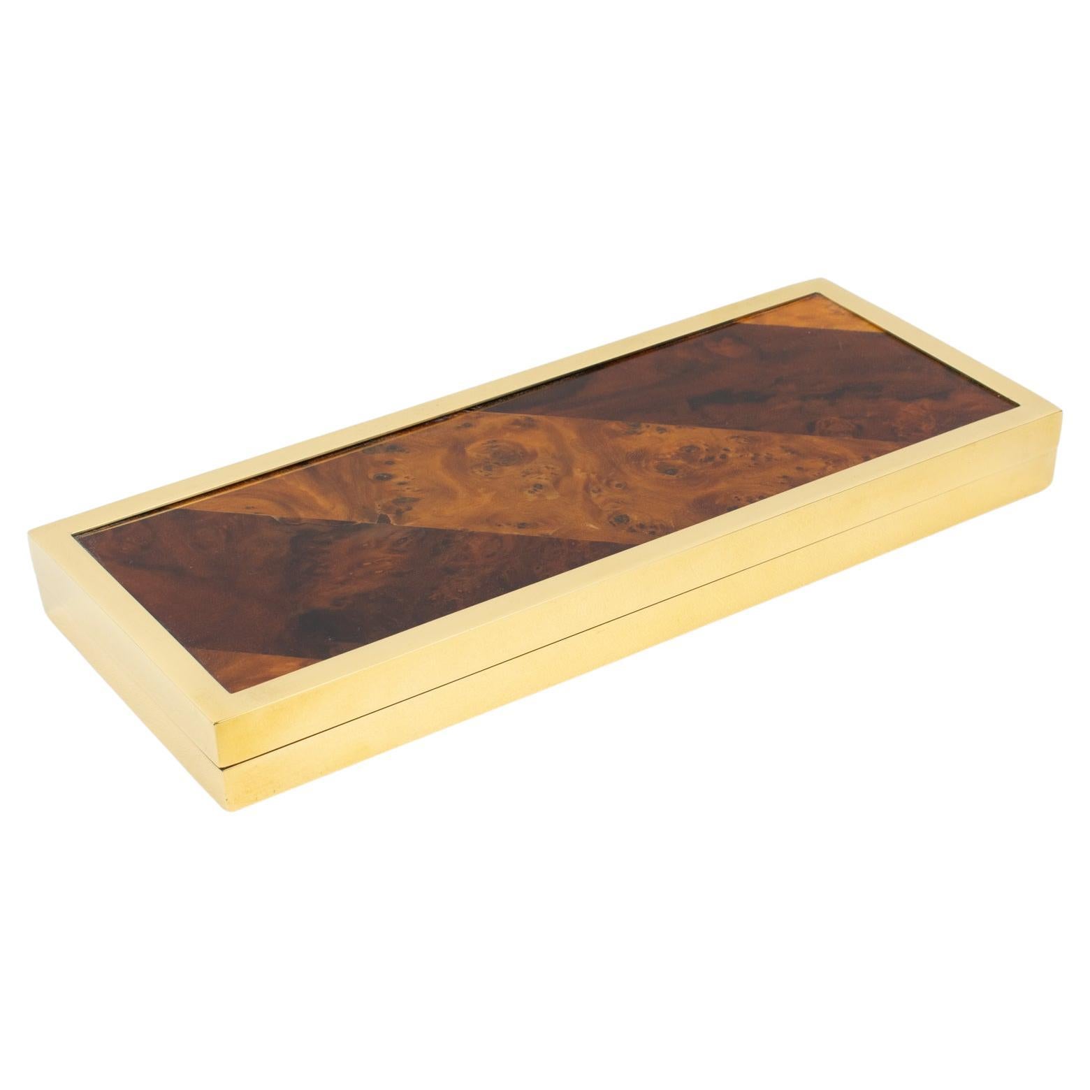 Montagnani Firenze, Marquetry Walnut Wood and Brass Decorative Box, 1970s