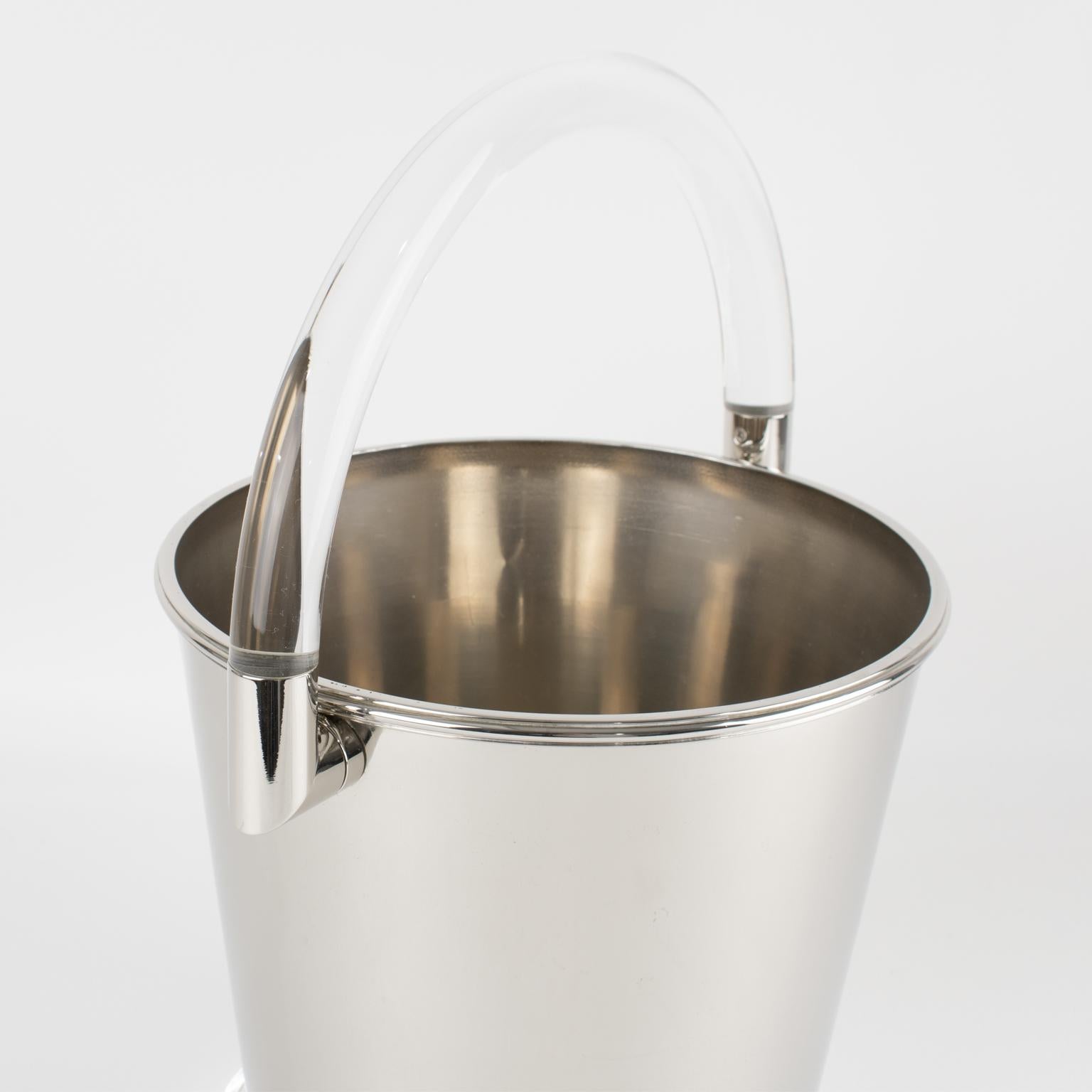 Montagnani Firenze Modernist Barware Chrome and Lucite Memphis Ice Bucket For Sale 7