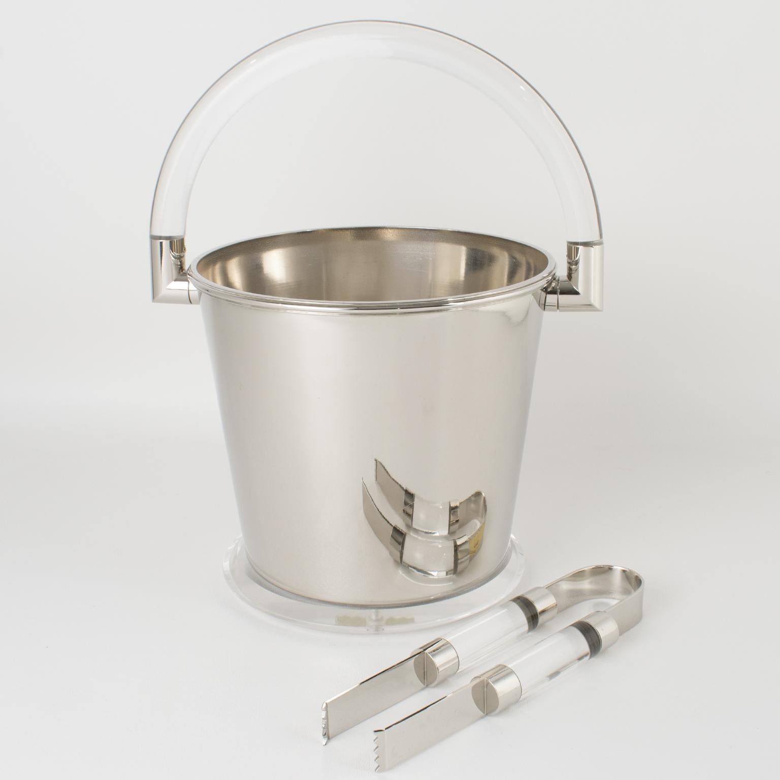 Mid-Century Modern Montagnani Firenze Modernist Barware Chrome and Lucite Memphis Ice Bucket For Sale