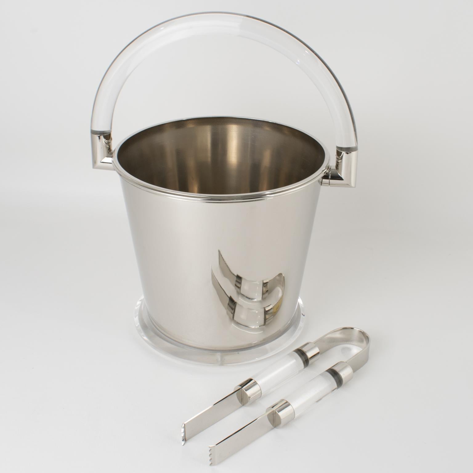 Italian Montagnani Firenze Modernist Barware Chrome and Lucite Memphis Ice Bucket For Sale