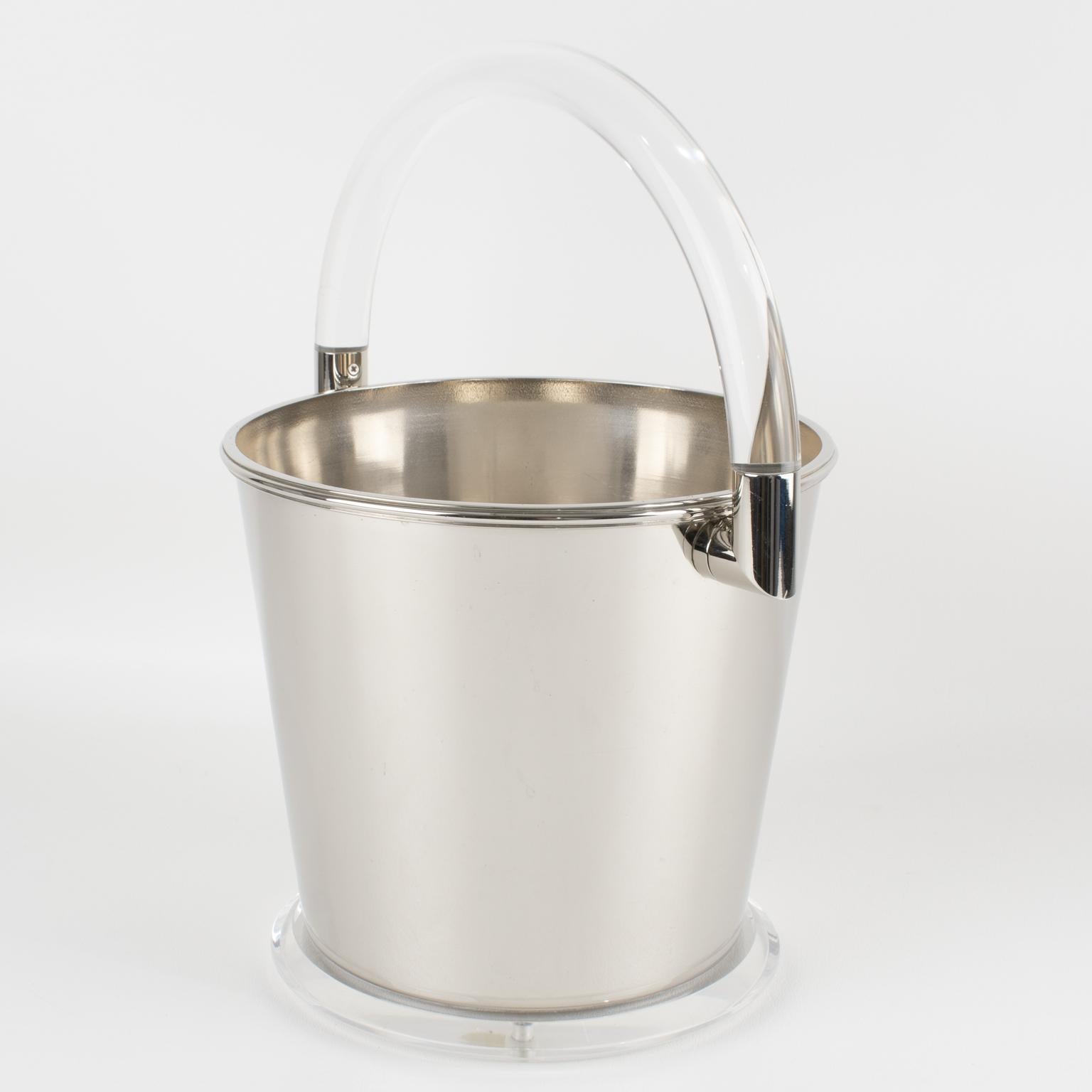 Late 20th Century Montagnani Firenze Modernist Barware Chrome and Lucite Memphis Ice Bucket For Sale