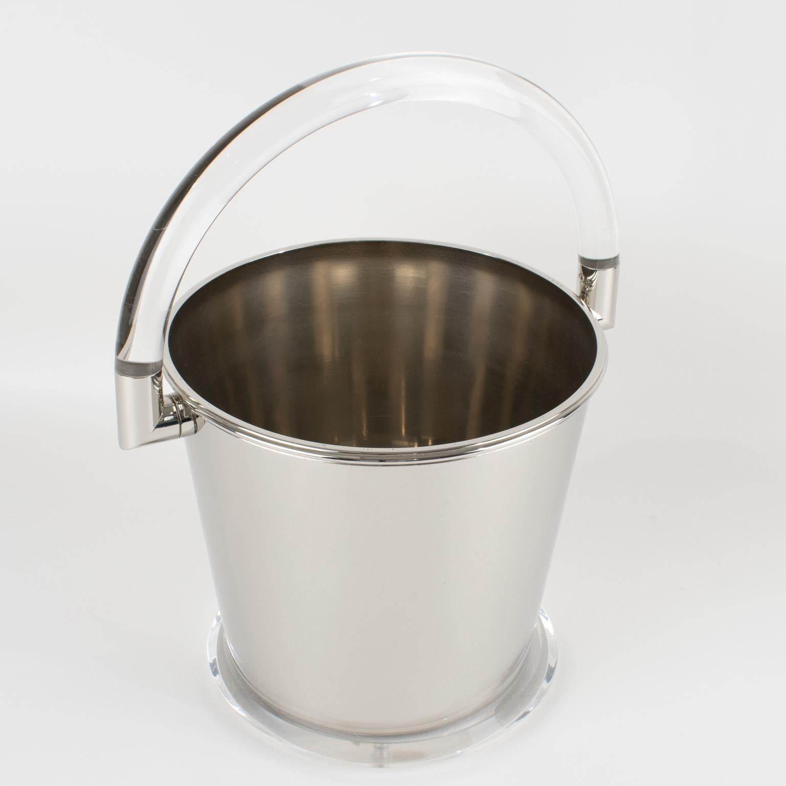 Montagnani Firenze Modernist Barware Chrome and Lucite Memphis Ice Bucket For Sale 2