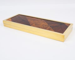 Boîte en marqueterie de Wood et laiton doré de Montagnani, vers 1970