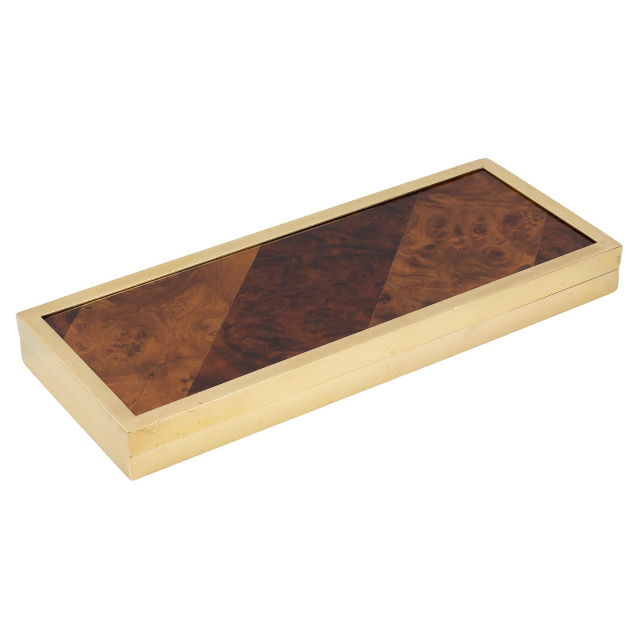 Montagnani Gilded Metal and Wood Marquetry Box, circa 1970