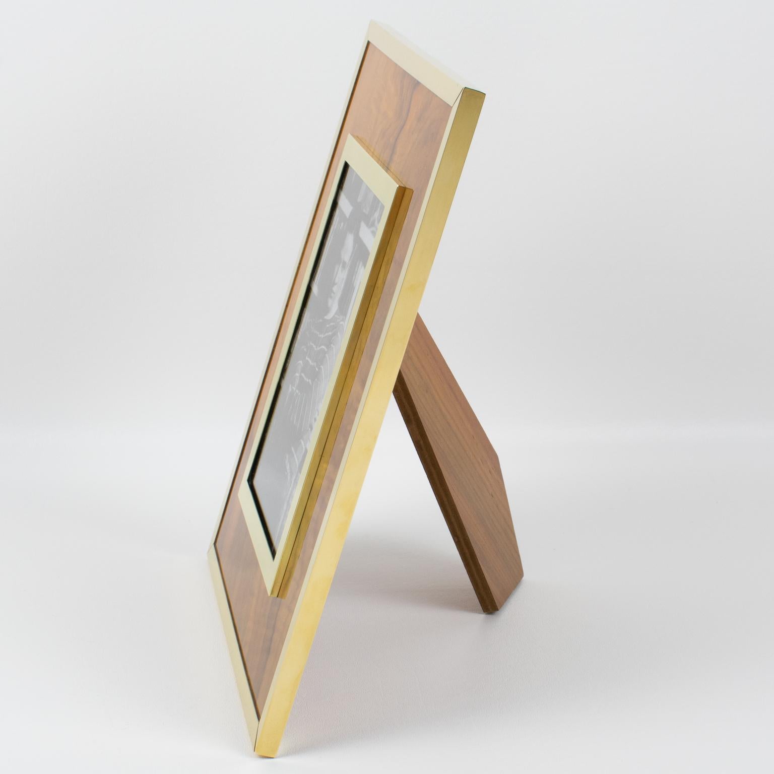 Mid-Century Modern Montagnani Italy Brass and Walnut Wood Picture Frame, 1970s For Sale