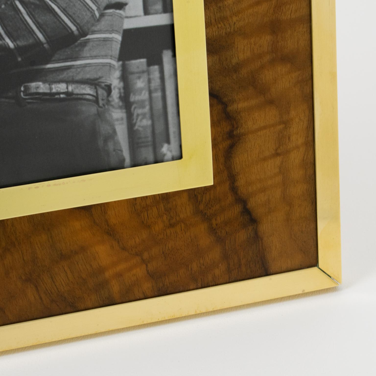 Italian Montagnani Italy Brass and Walnut Wood Picture Frame, 1970s For Sale