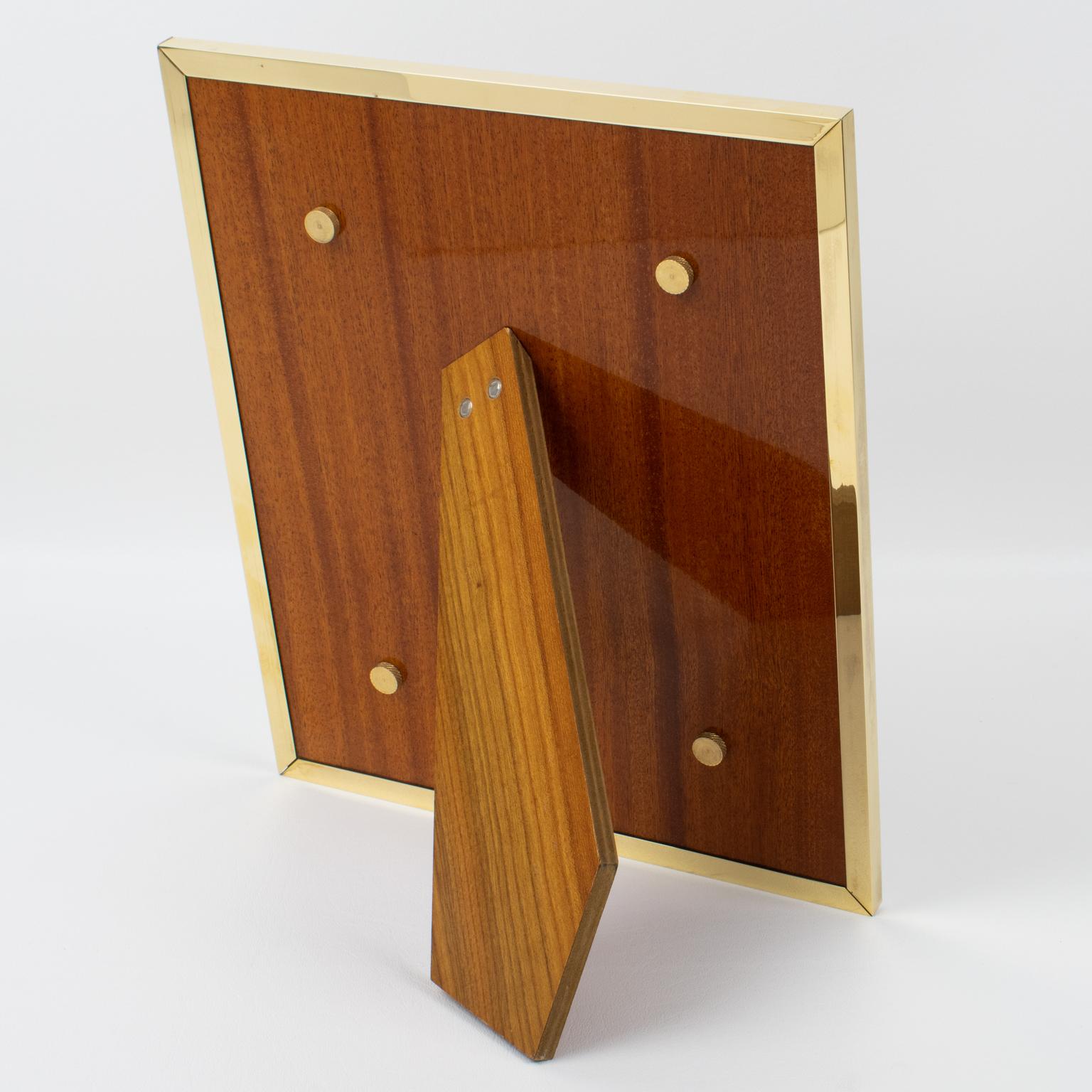 Montagnani Italy Brass and Walnut Wood Picture Frame, 1970s In Good Condition For Sale In Atlanta, GA