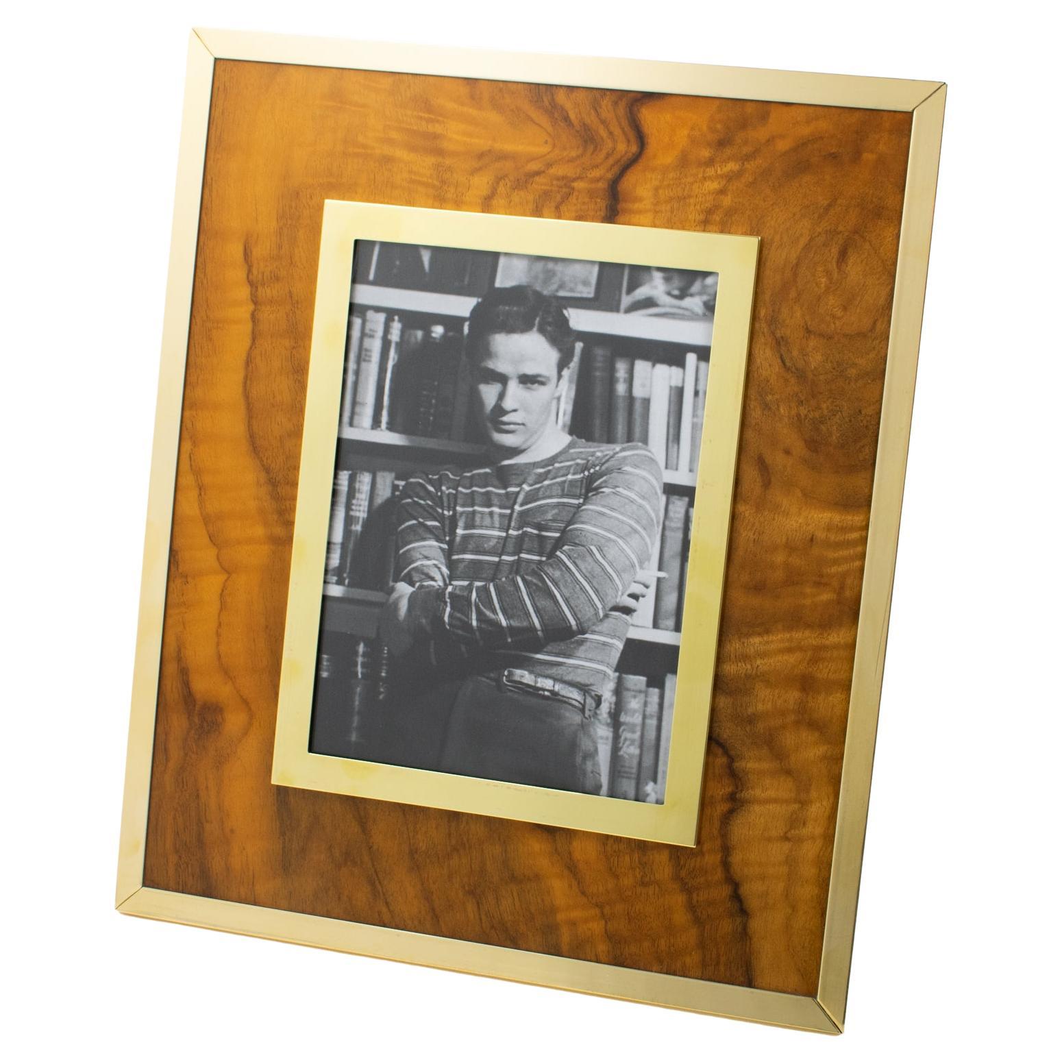 Montagnani Italy Brass and Walnut Wood Picture Frame, 1970s For Sale
