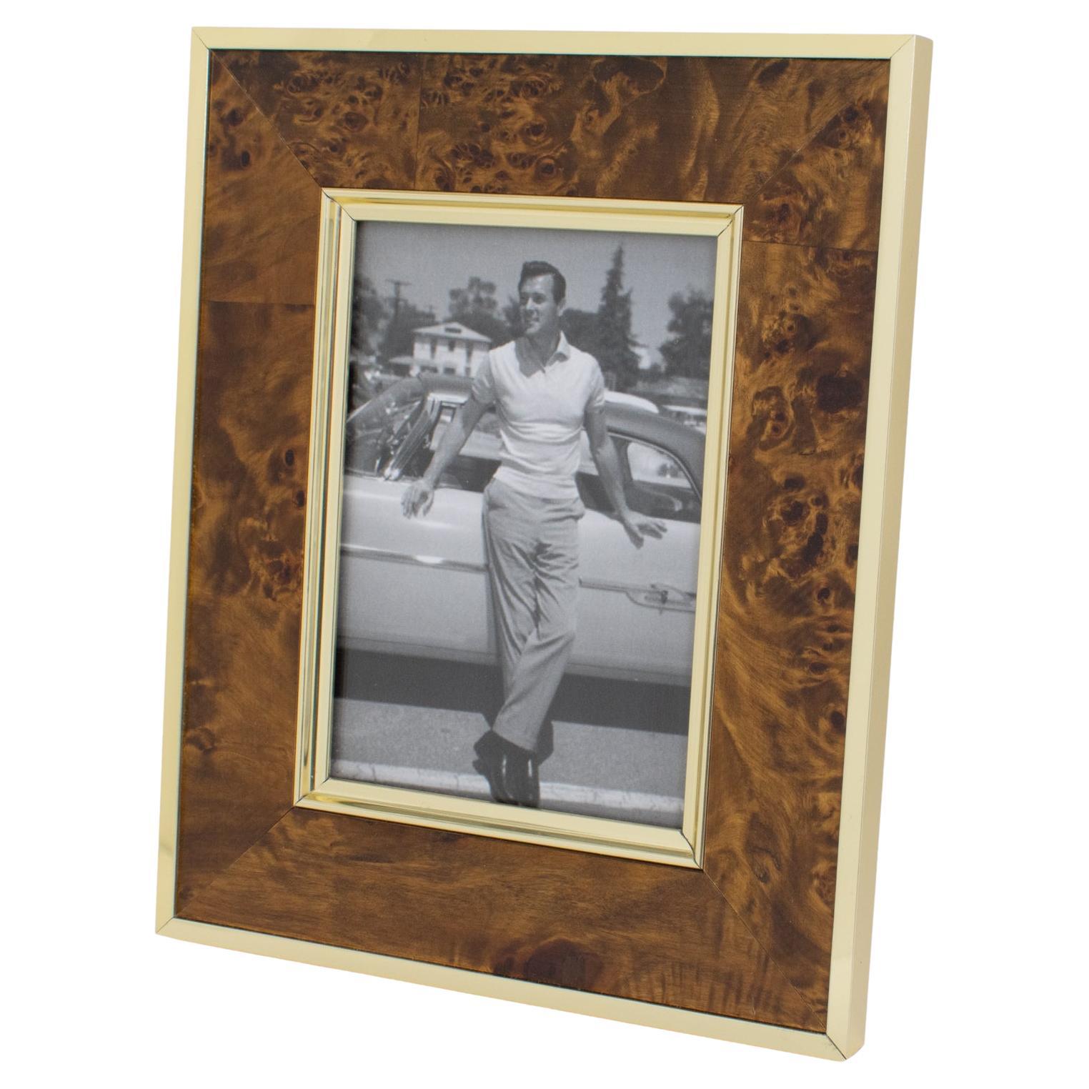 Montagnani Italy Metal and Walnut Wood Picture Frame, 1970s For Sale