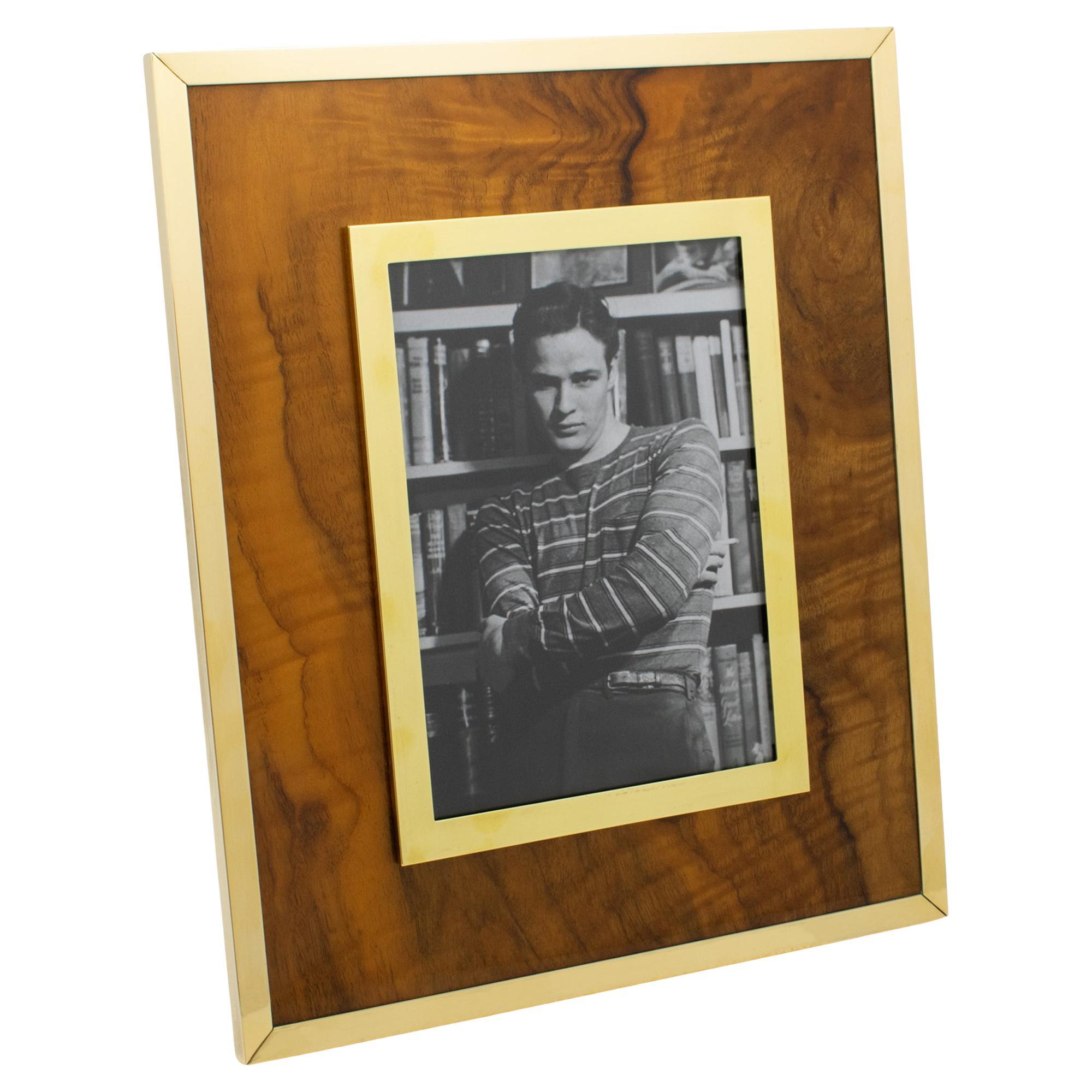 Montagnani Italy Modernist Wood and Brass Picture Frame, circa 1970