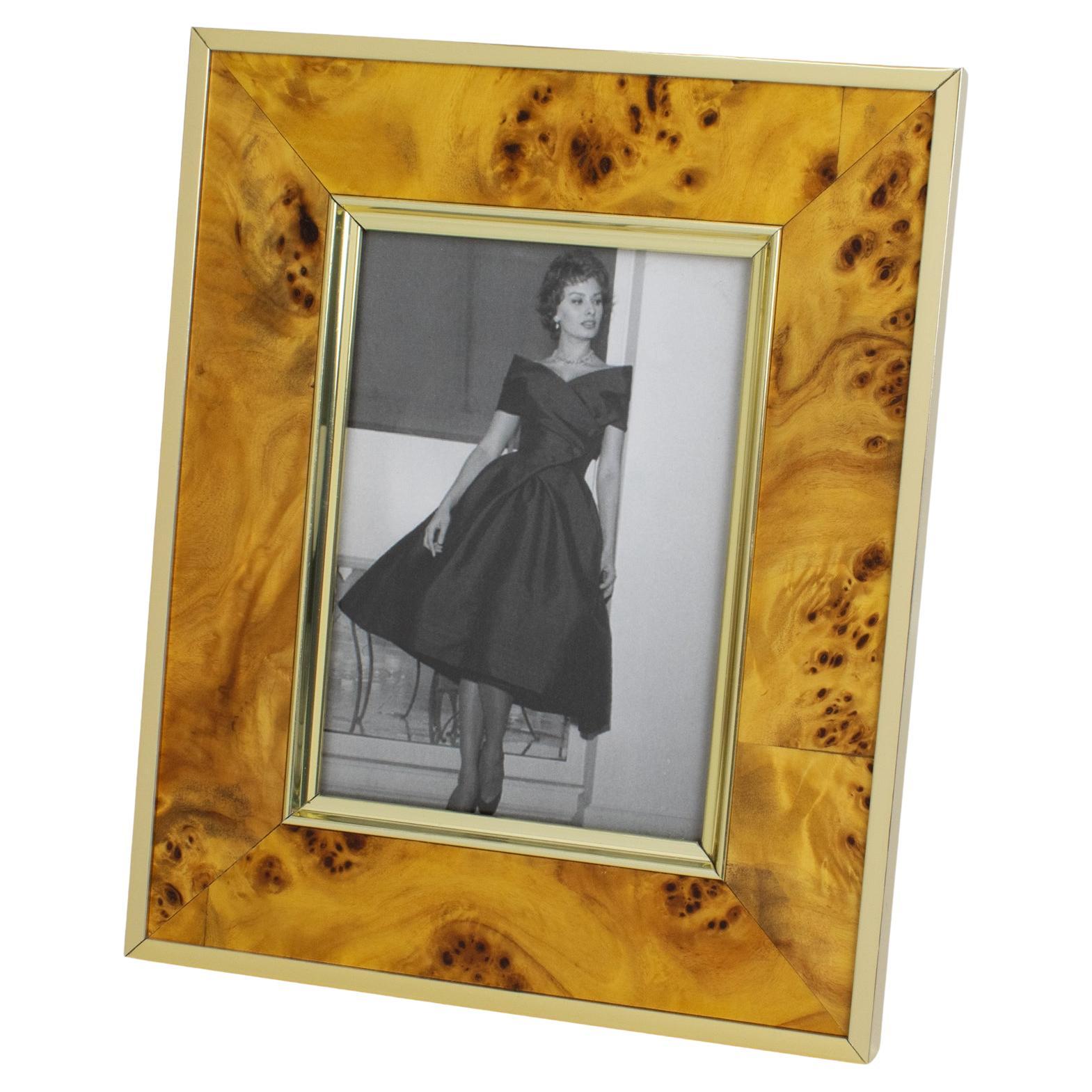 Montagnani Italy Walnut Wood and Metal Picture Frame, 1970s For Sale