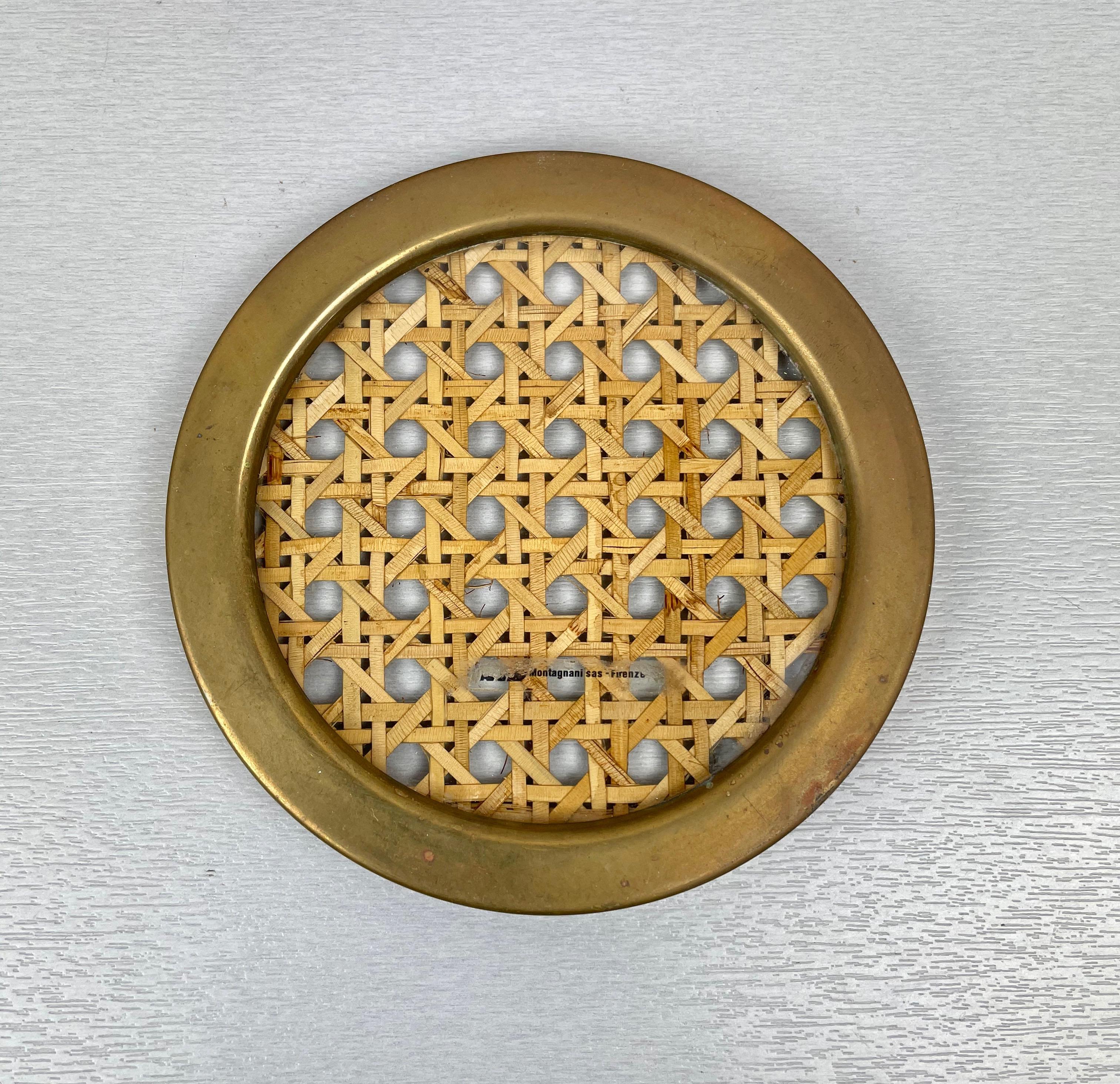 Montagnani Lucite Wicker Brass Barware Coaster, 14 Pieces, Italy, 1970s 7