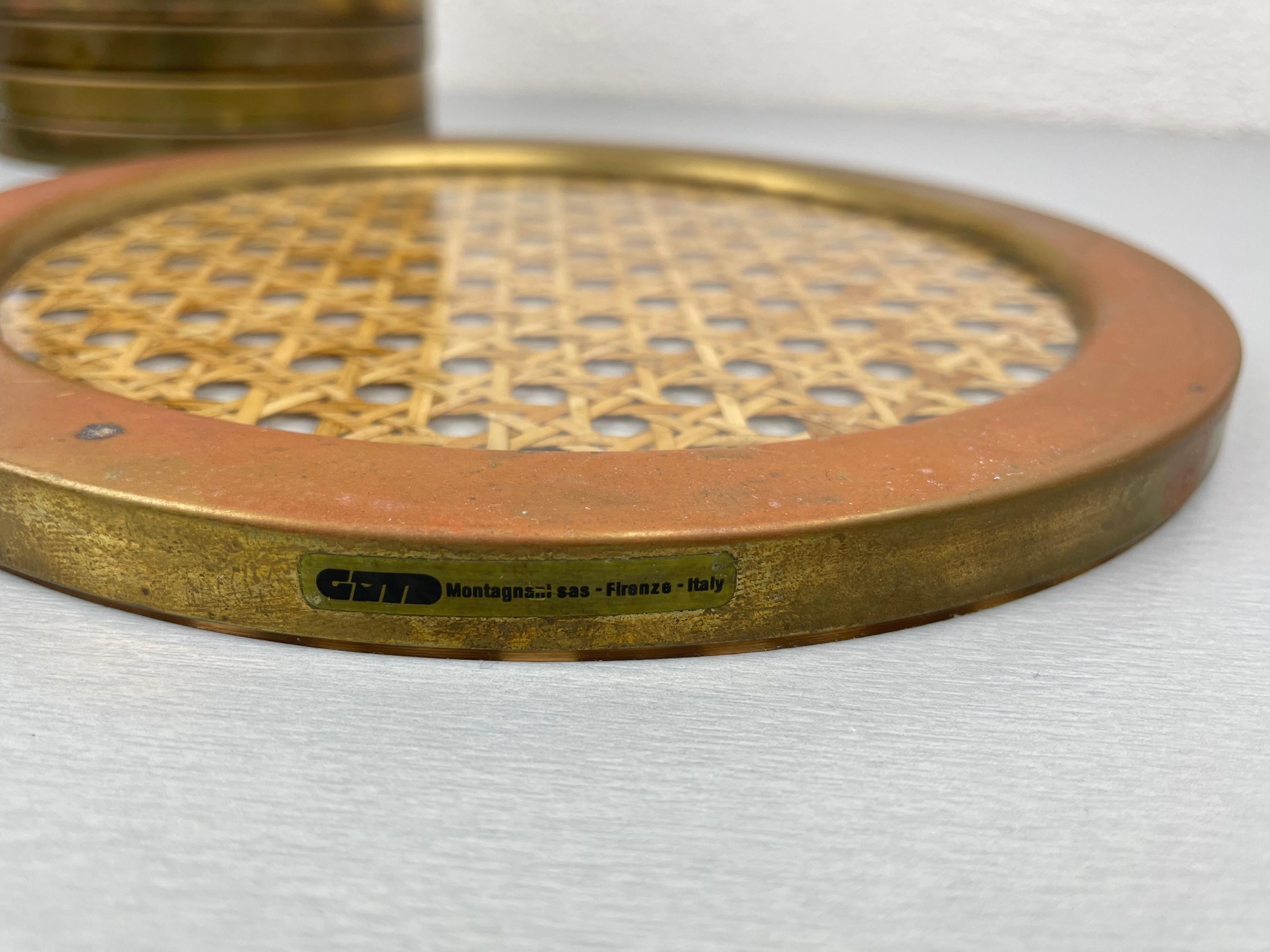 Montagnani Lucite Wicker Brass Barware Coaster, 14 Pieces, Italy, 1970s 8