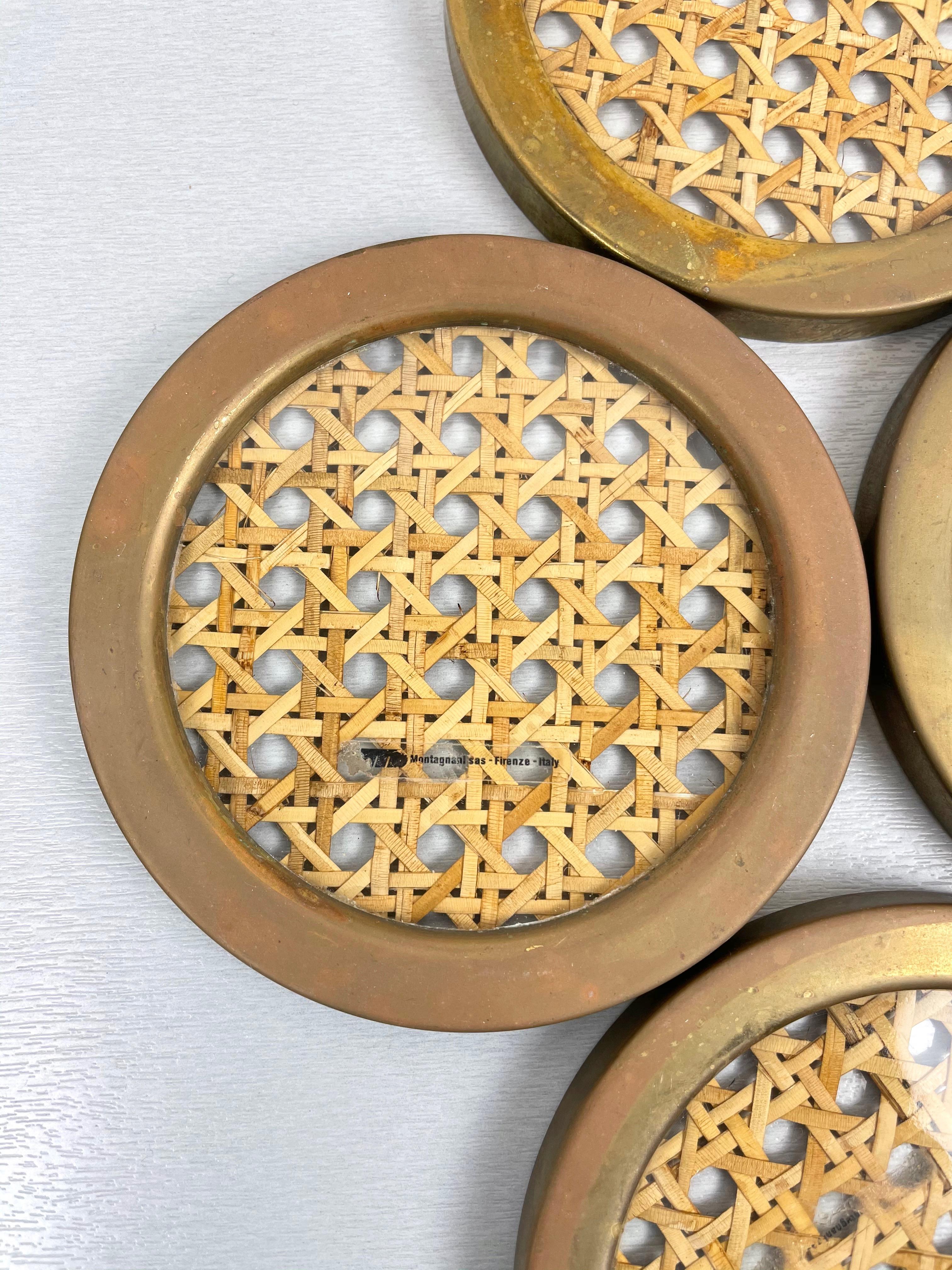 Montagnani Lucite Wicker Brass Barware Coaster, 14 Pieces, Italy, 1970s 9