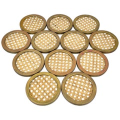 Montagnani Lucite Wicker Brass Barware Coaster, 14 Pieces, Italy, 1970s