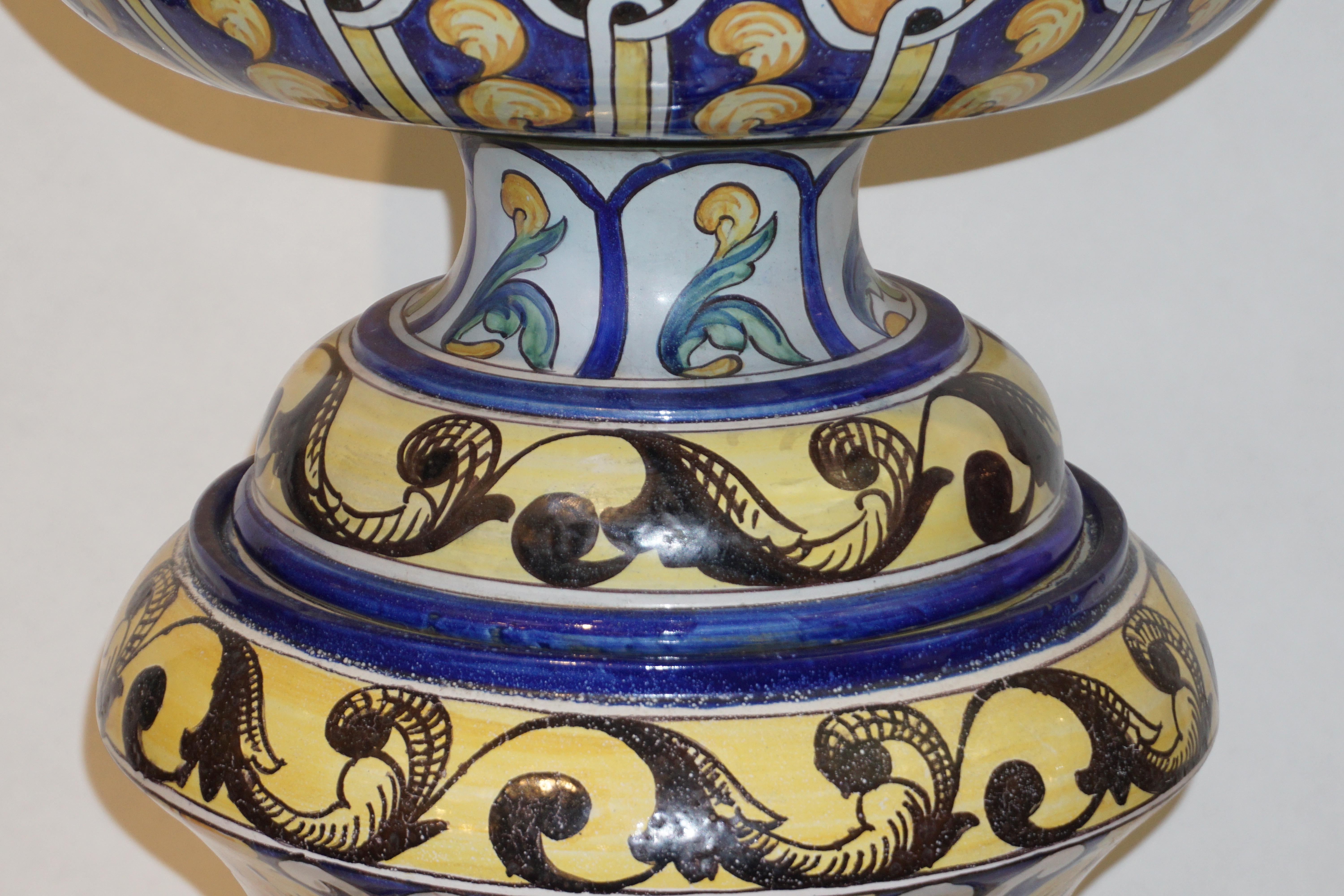 Rococo Revival Montagnon 1880s French Monumental Blue Yellow Green Majolica Jardinière on Stand