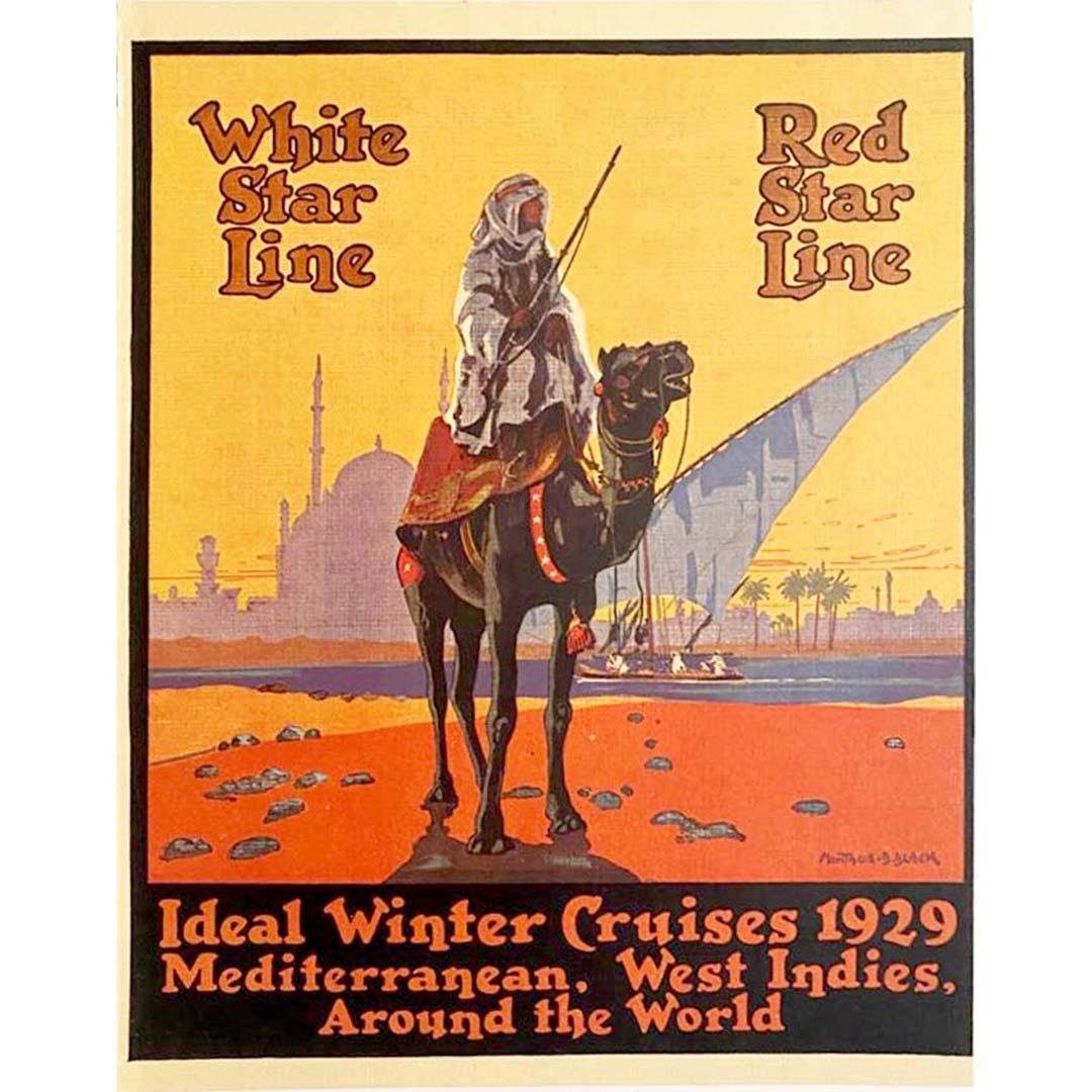 1929 Original Poster - White star line Red star line Ideal Winter cruises - Print by Montague B Black 